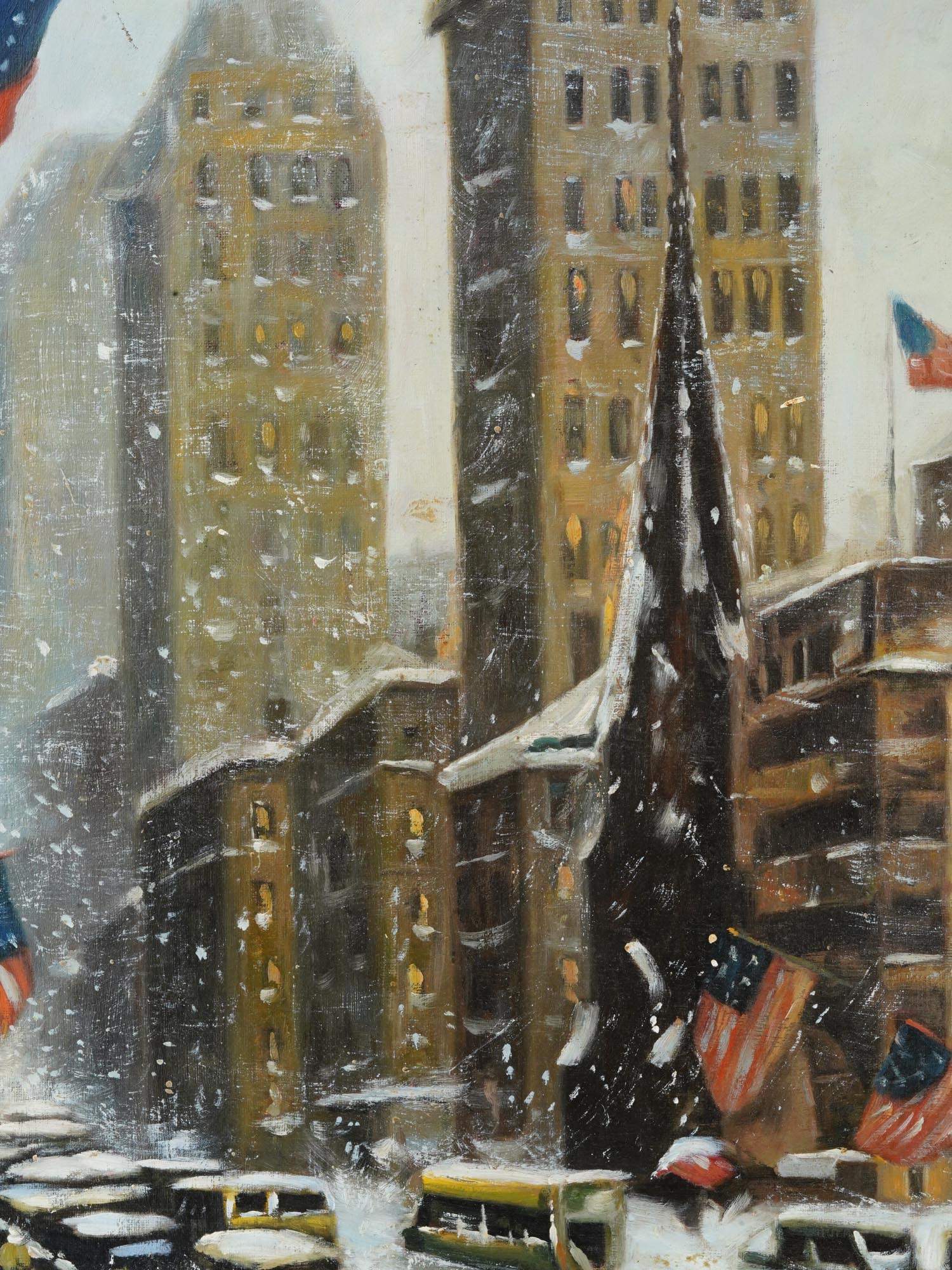 ATTR TO GUY WIGGINS NEW YORK CITYSCAPE OIL PAINTING PIC-1