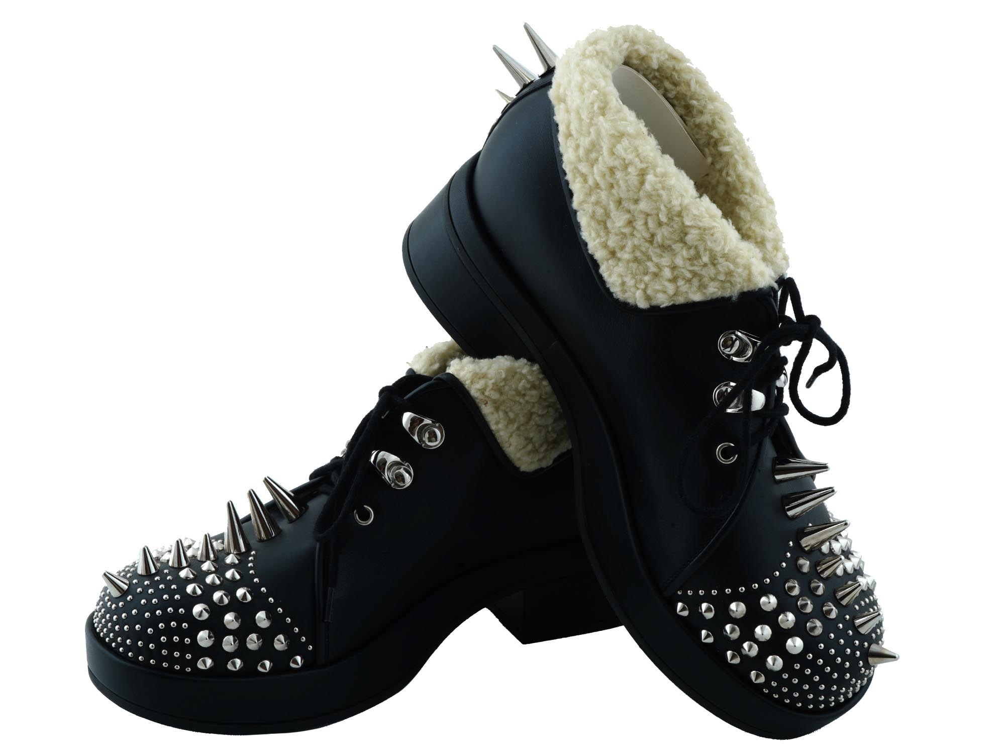 GUCCI CALFSKIN SHEARLING STUDDED ANKLE BOOTS IOB PIC-1