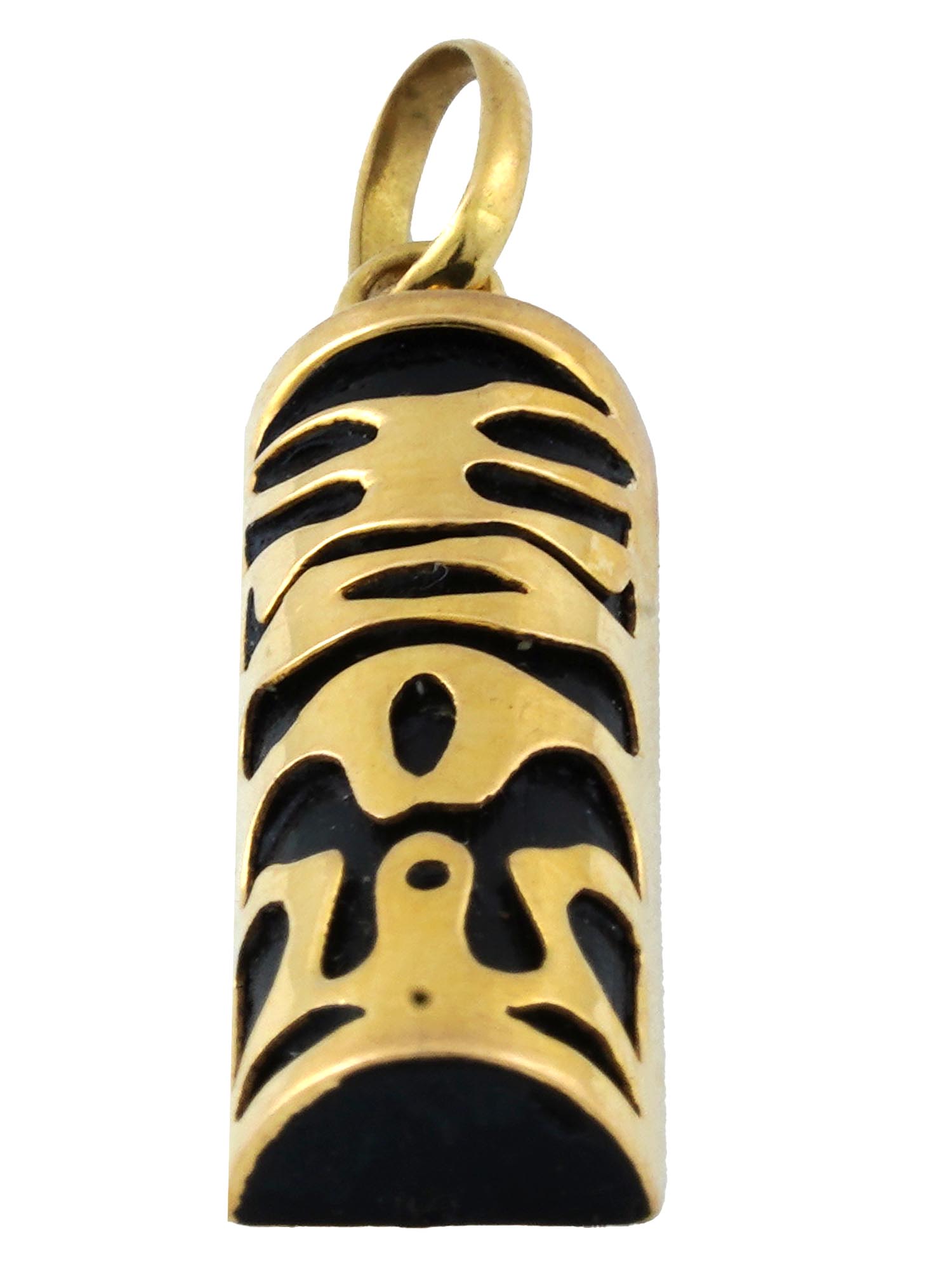 14K GOLD ONYX STONE TIKI TOTEM LUCKY CHARM PENDANT PIC-2