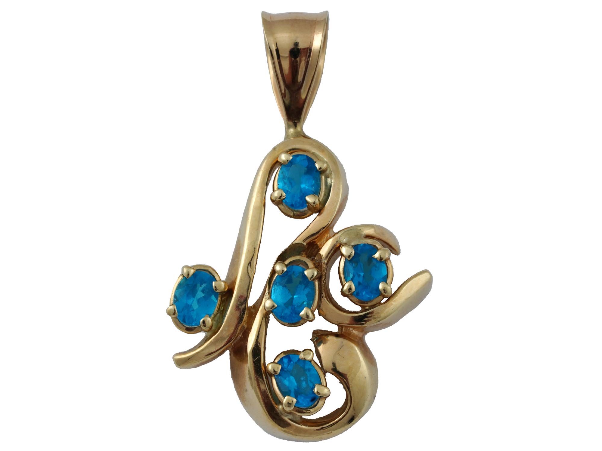 14K YELLOW GOLD AND OVAL BLUE TOPAZ STONES PENDANT PIC-0