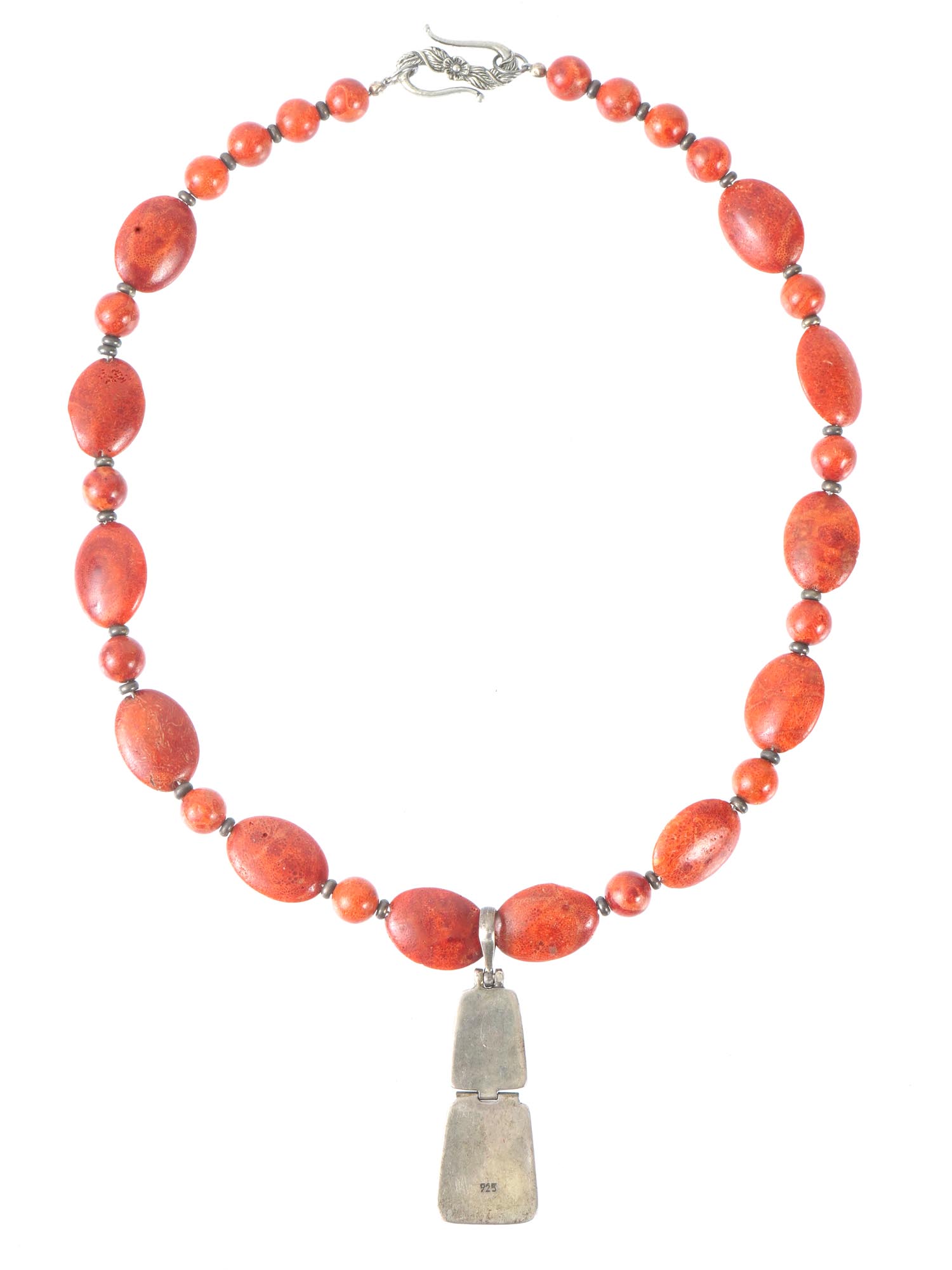 SILVER RED JASPER STONE NECKLACE W CARNELIAN BEADS PIC-2