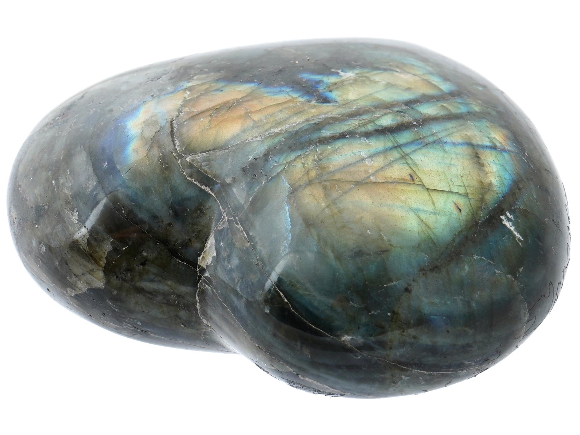 HAND CARVED NATURAL LABRADORITE HEART STONE PIC-3