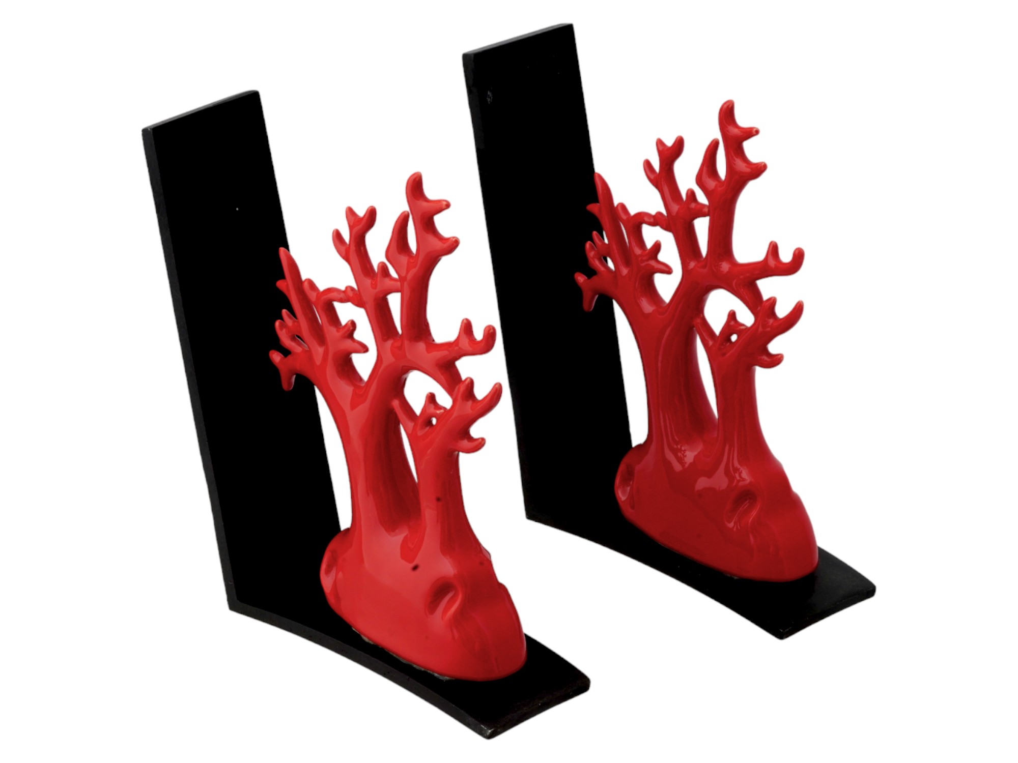 HOLLYWOOD REGENCY MANNER CORAL CERAMIC BOOK ENDS PIC-2