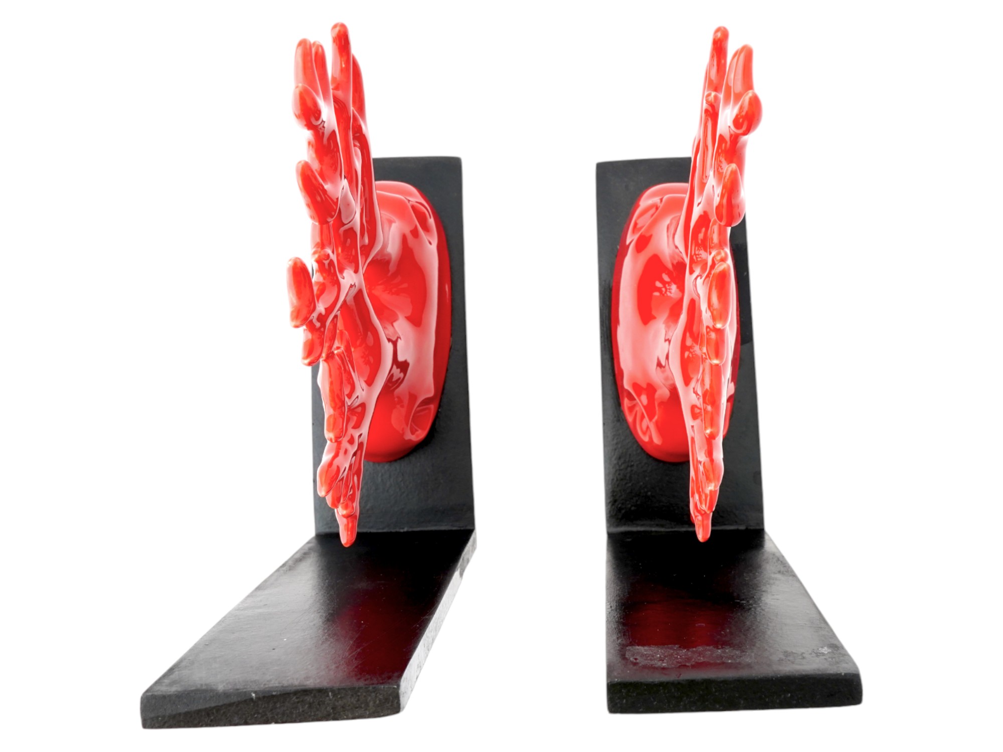 HOLLYWOOD REGENCY MANNER CORAL CERAMIC BOOK ENDS PIC-3