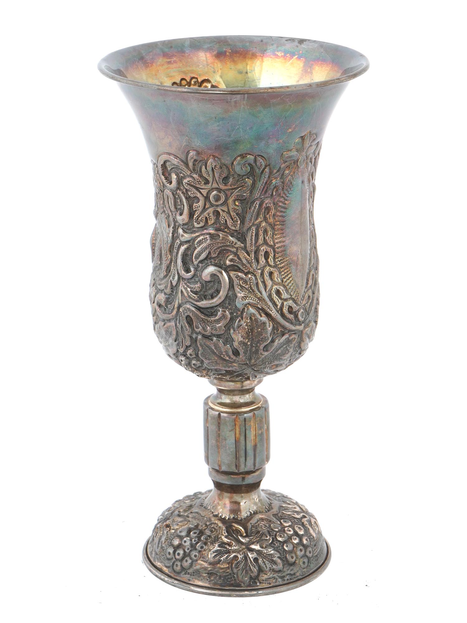 LARGE VINTAGE JUDAICA STERLING SILVER KIDDUSH CUP PIC-1