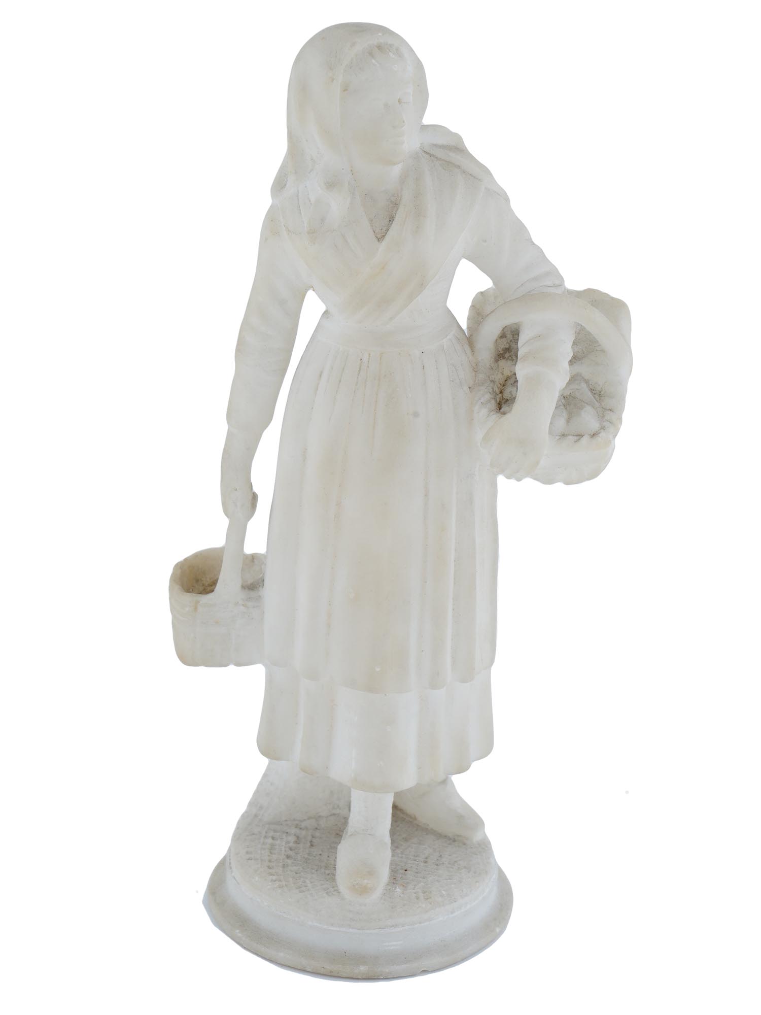 VINTAGE EUROPEAN MARBLE SCULPTURE OF PEASANT WOMAN PIC-0