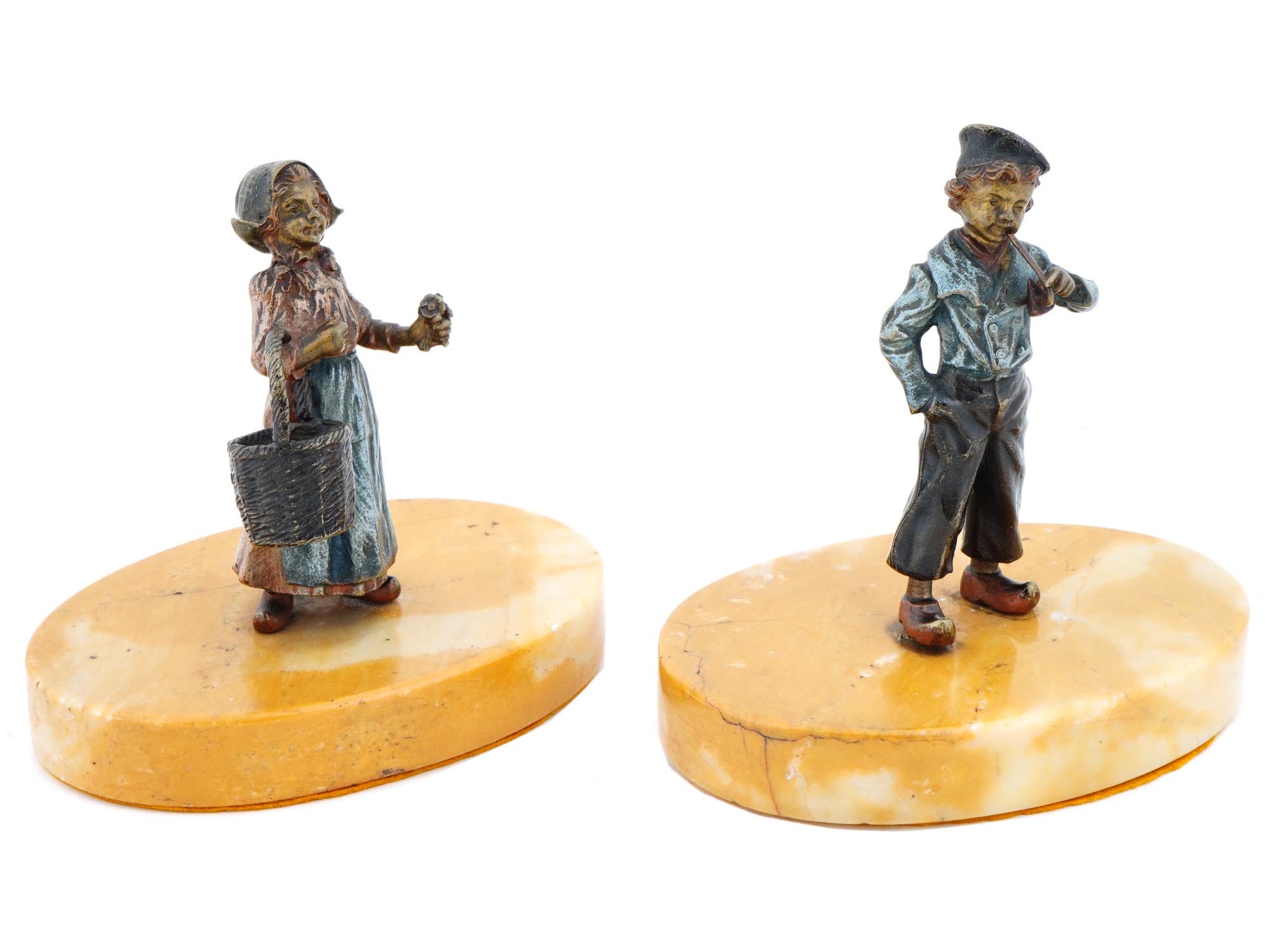 VIENNA MANNER BRONZE COUPLE FIGURINES ON MARBLE BASES PIC-0