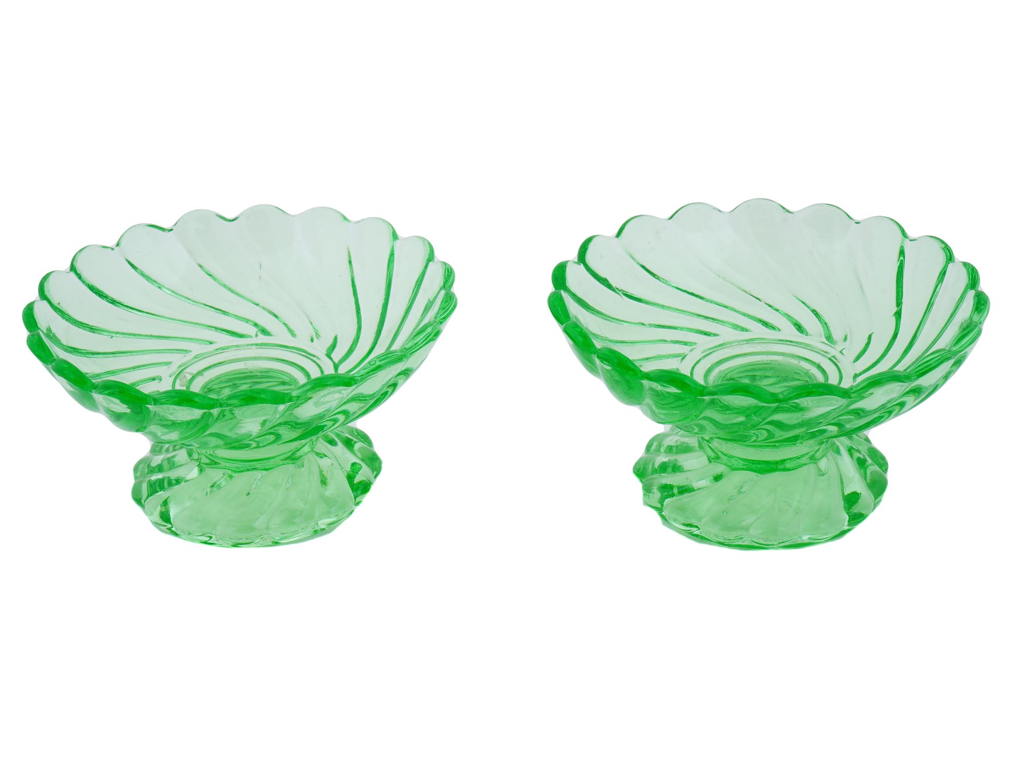 VINTAGE PAIR OF GREEN GLASS BACCARAT CANDY BOWLS PIC-0