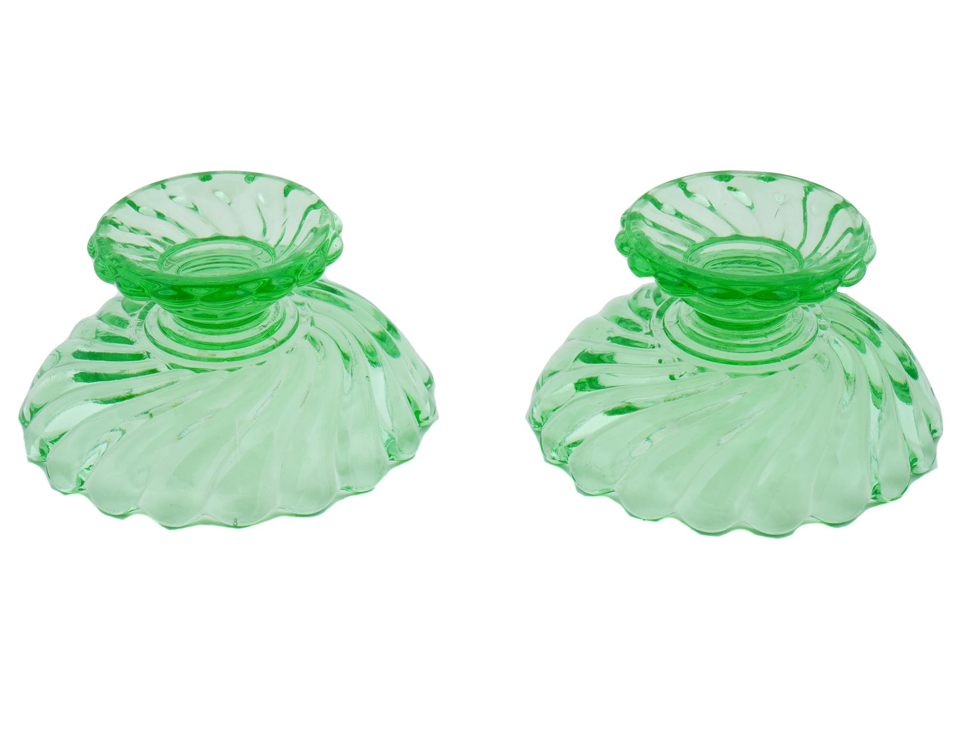 VINTAGE PAIR OF GREEN GLASS BACCARAT CANDY BOWLS PIC-1