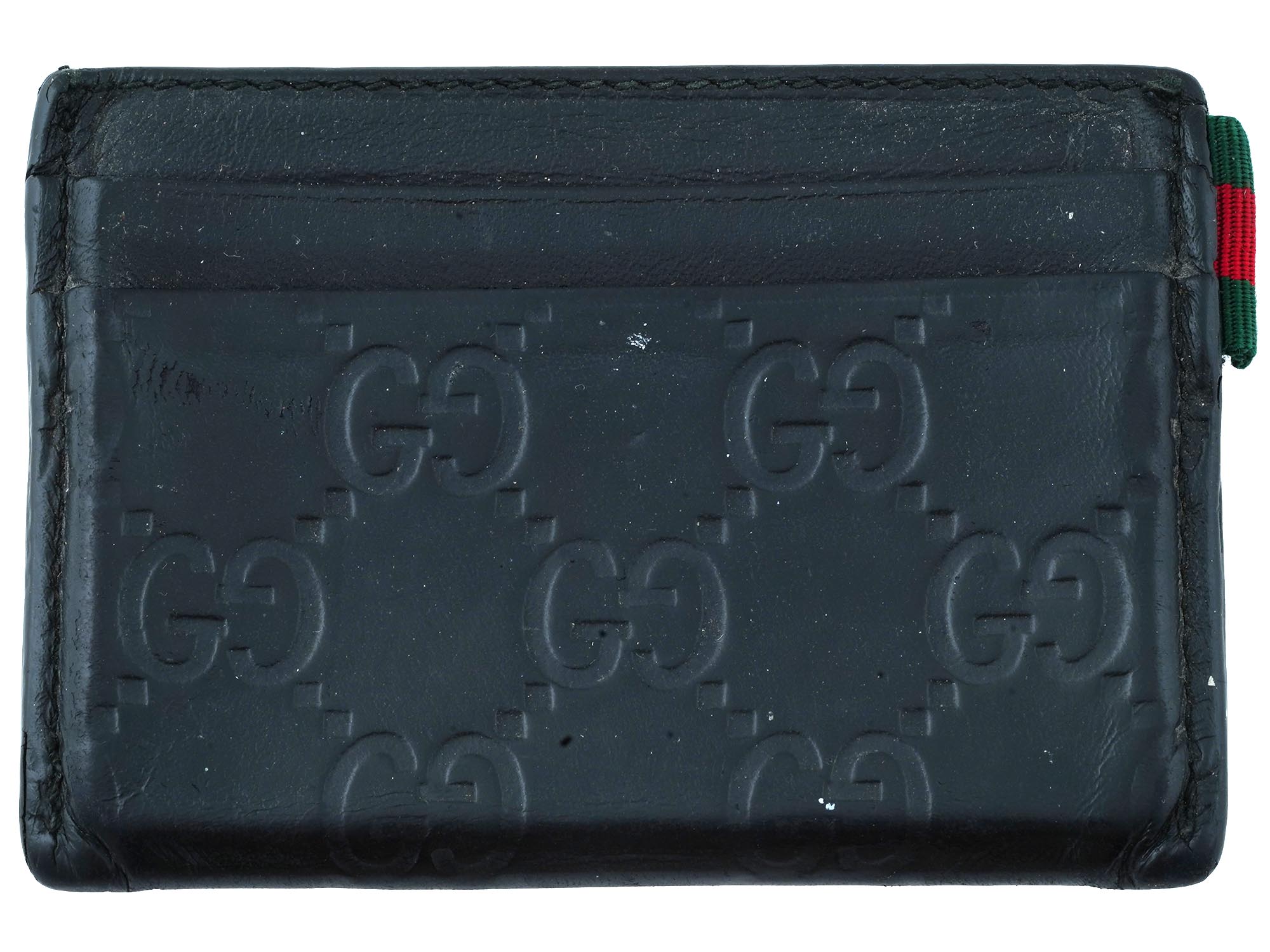 VINTAGE GUCCI SIGNATURE BLACK LEATHER CARD HOLDER PIC-1