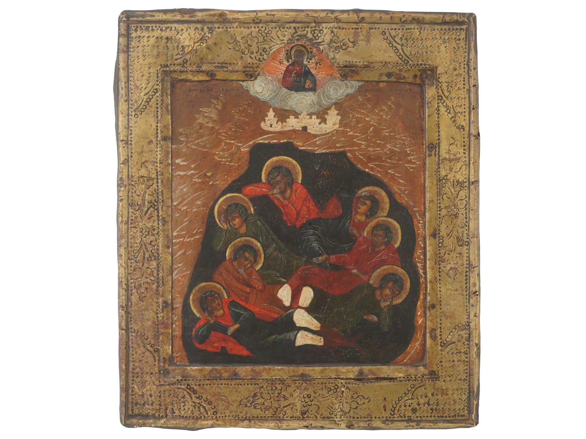 ANTIQUE RUSSIAN ORTHODOX ICON OF SEVEN SLEEPERS PIC-0