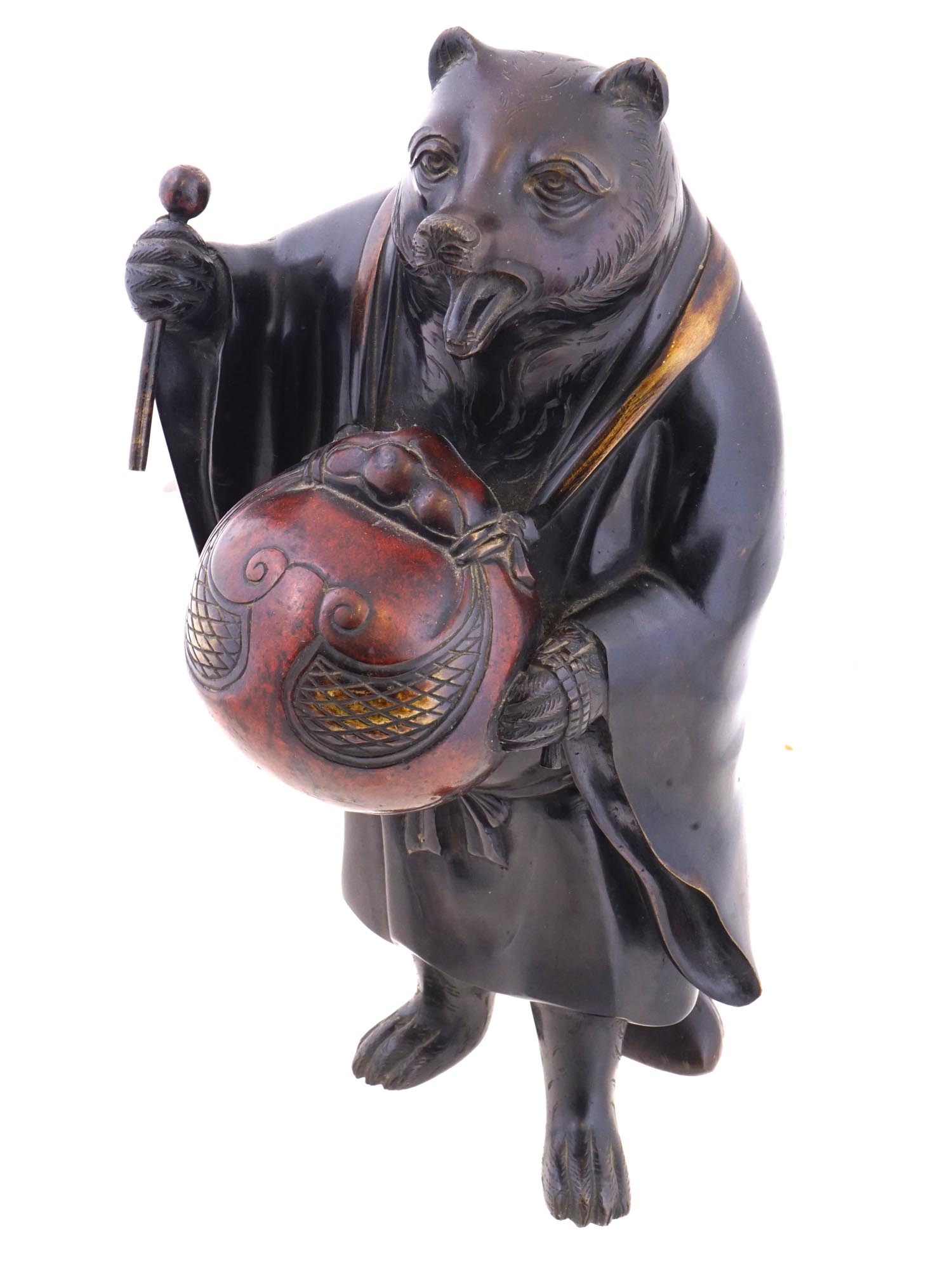 ANTIQUE JAPANESE PATINATED BRONZE TANUKI STATUE PIC-0