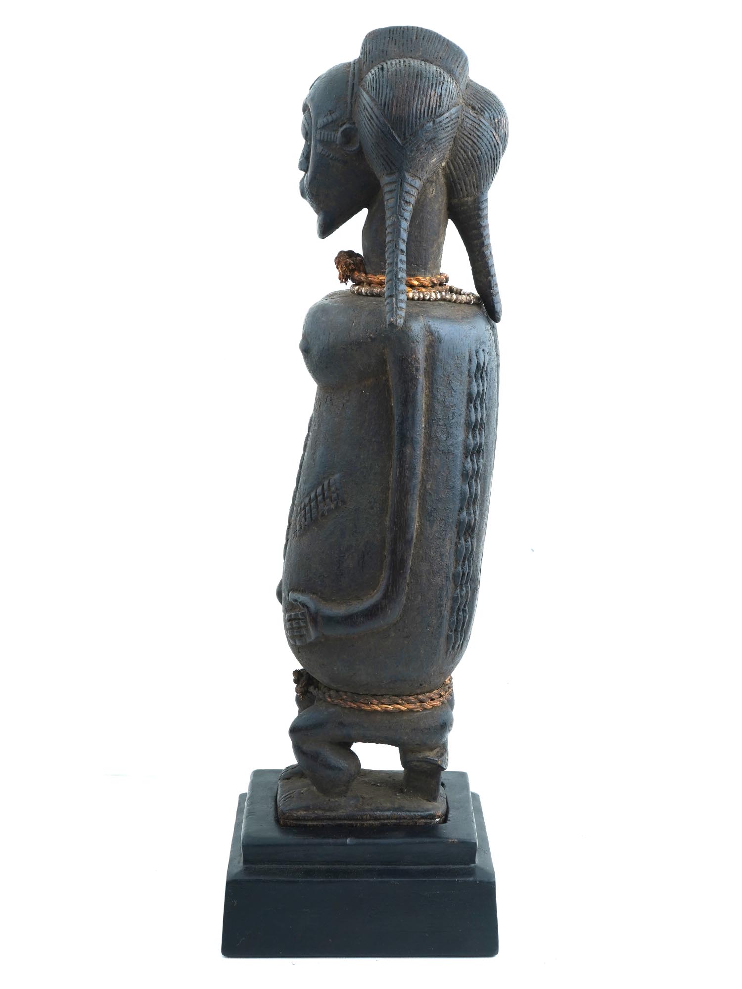 WEST AFRICAN IVORY COAST BAULE MALE FIGURINE W STAND PIC-2