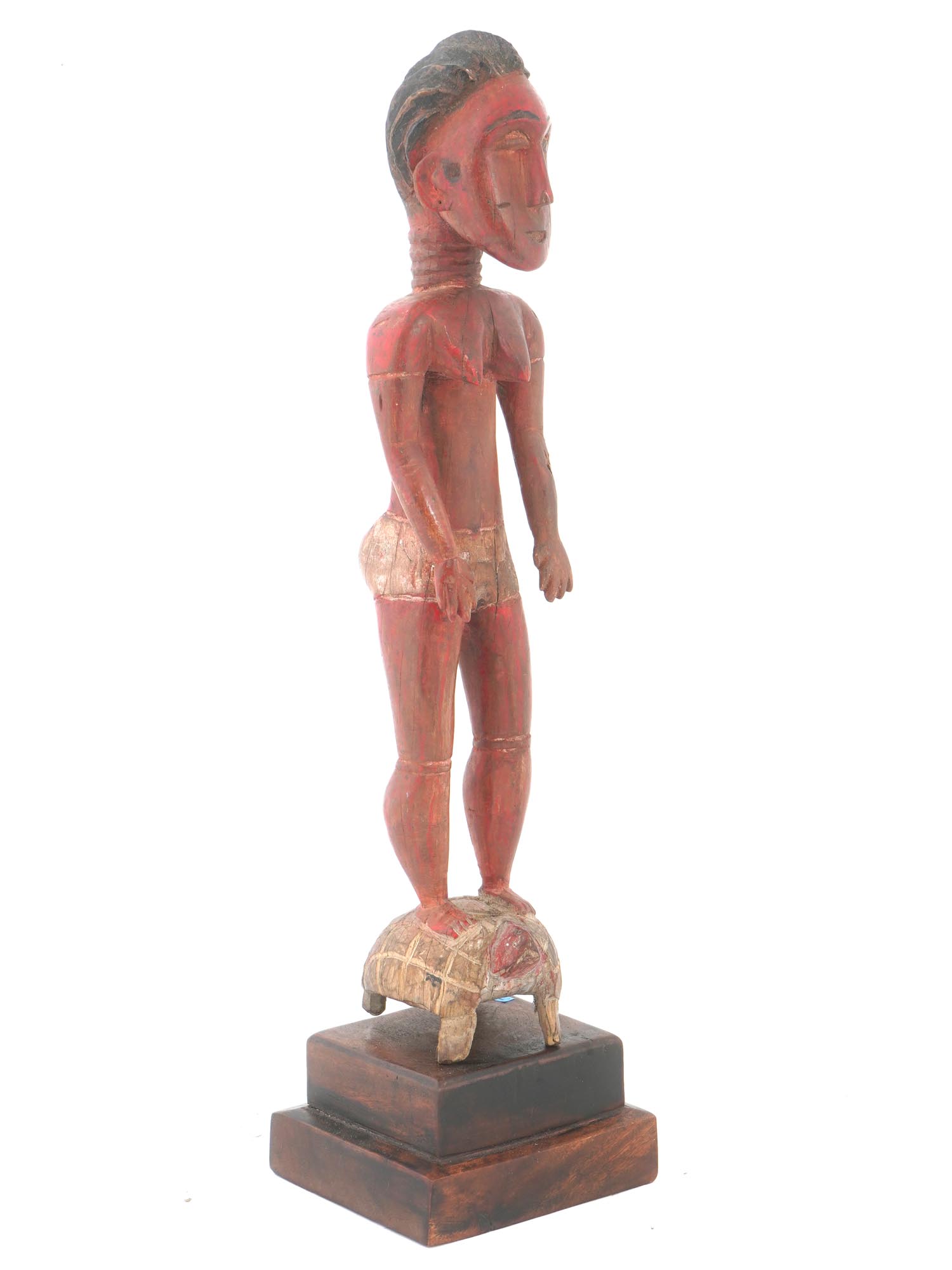 WEST AFRICAN BAULE CARVED RED WOOD FEMALE FIGURINE PIC-0