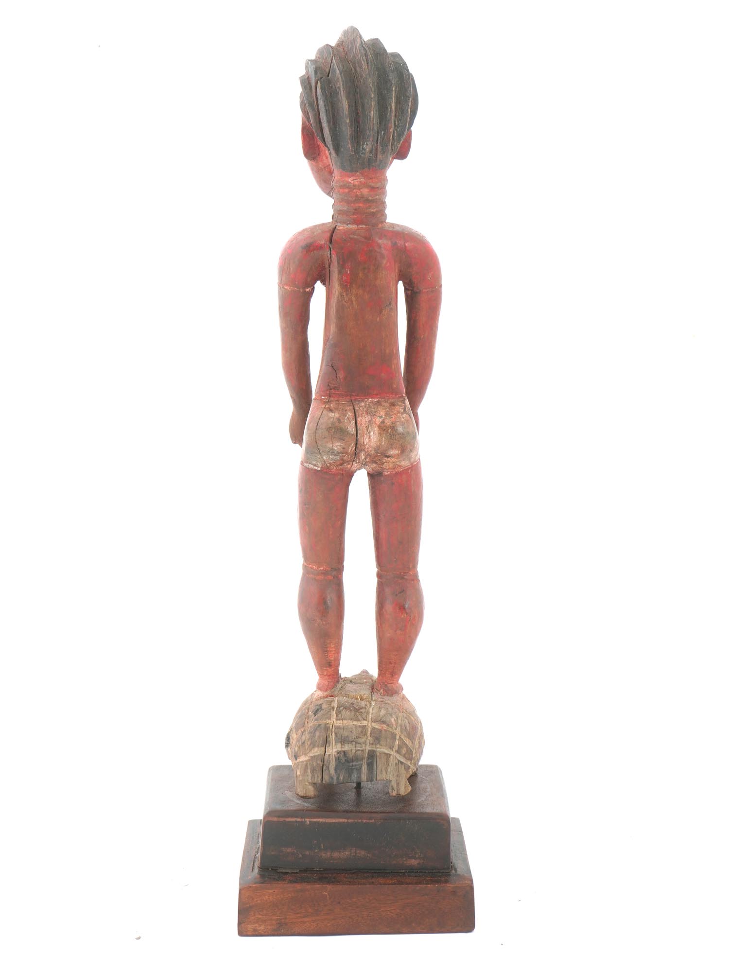 WEST AFRICAN BAULE CARVED RED WOOD FEMALE FIGURINE PIC-2