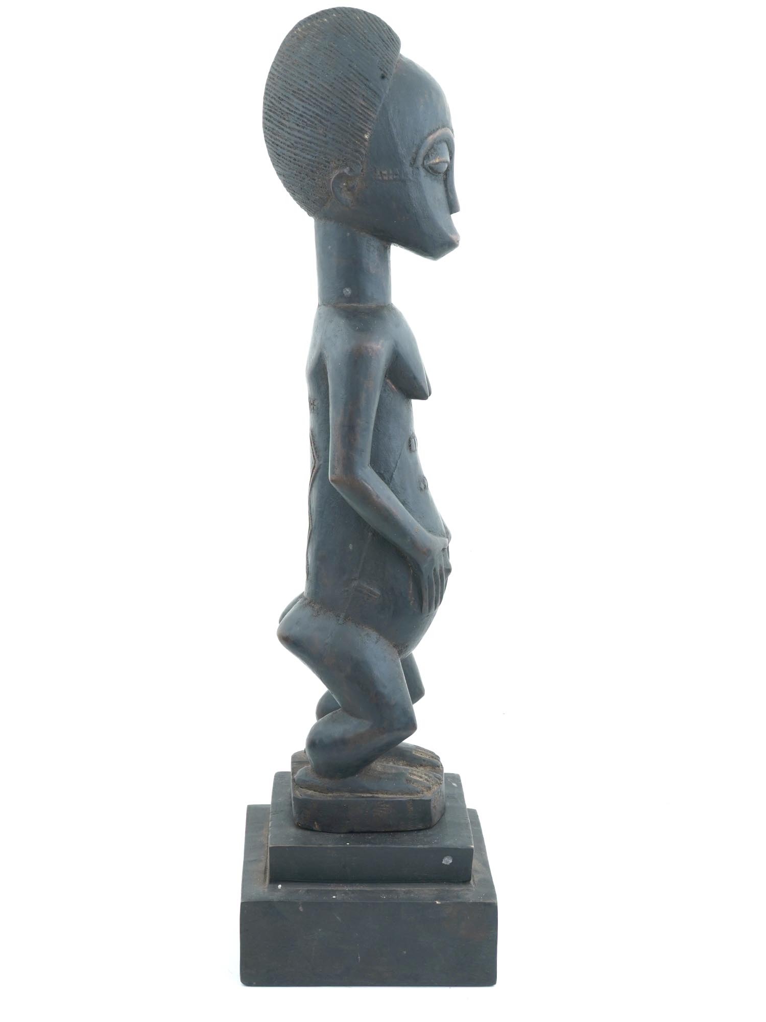 WEST AFRICAN BAULE HAND CARVED WOOD FEMALE FIGURINE PIC-3