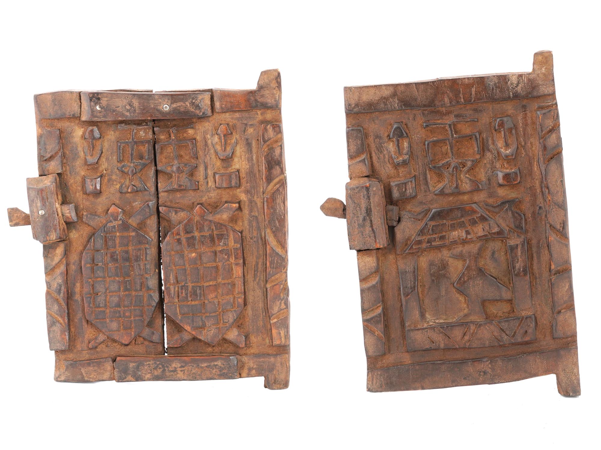 WEST AFRICAN MALI DOGON CARVED WOOD SHUTTERS DOORS PIC-0