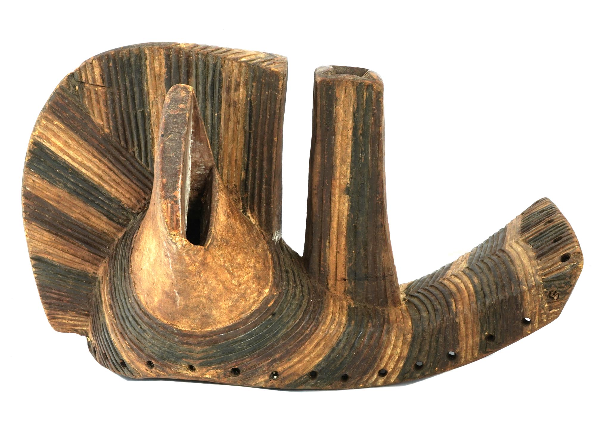 CENTRAL AFRICAN CONGO SONGYE WOODEN KIFWEBE MASK PIC-1