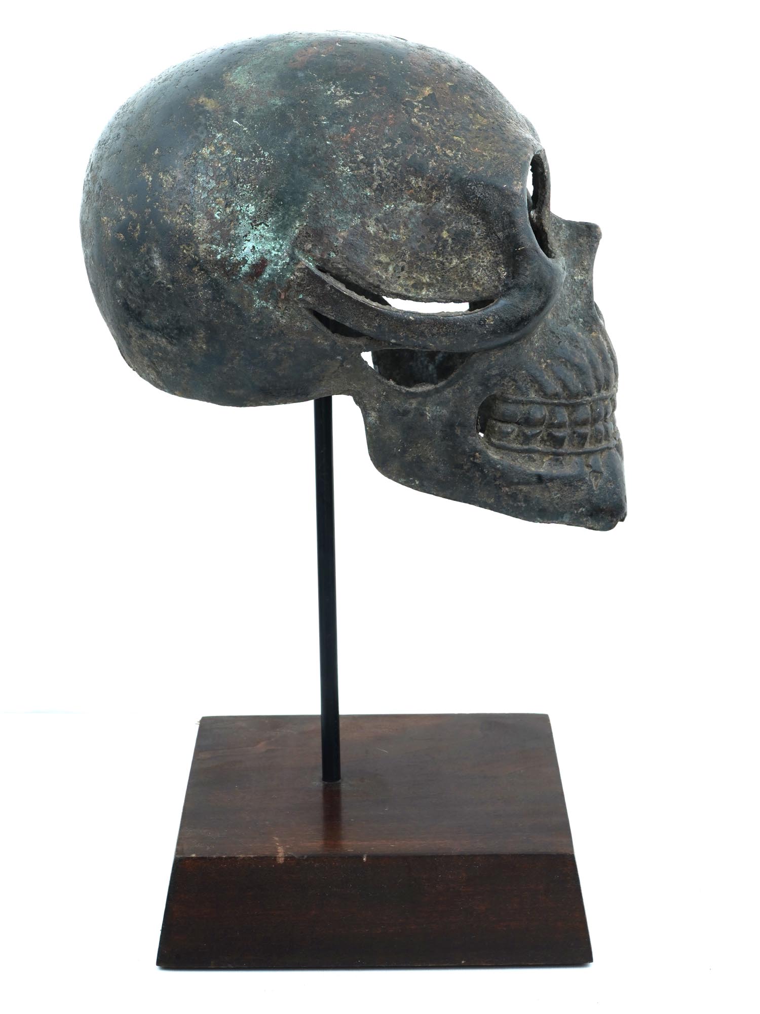 VINTAGE WEST AFRICAN BRONZE SKULL SCULPTURE PIC-4