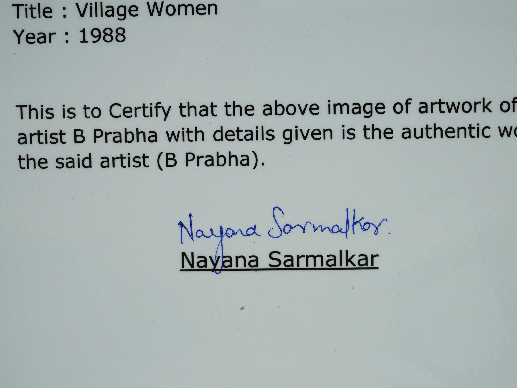 INDIAN B PRABHA OIL PAINTING W CERTIFICATE 1988 PIC-6