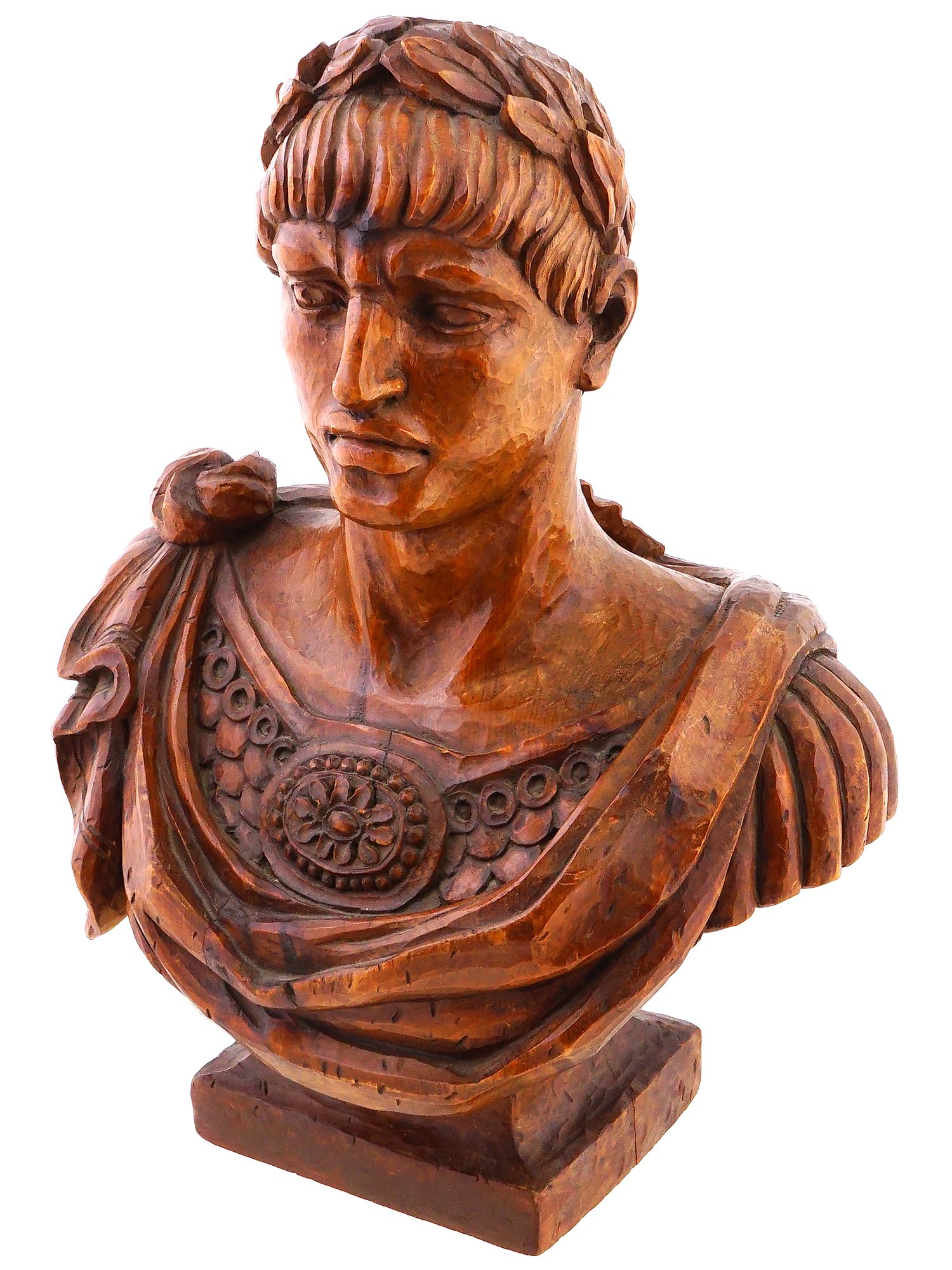 19TH C GRAND TOUR CARVED WOOD BUST OF MARCUS AURELIUS PIC-0