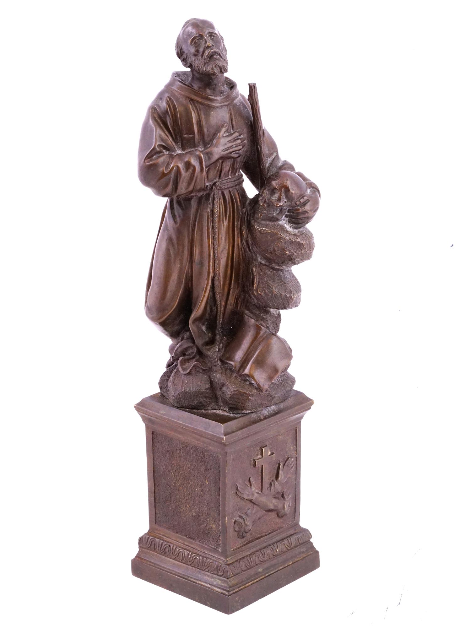 ANTIQUE BRONZE FRANCIS OF ASSISI FIGURE SCULPTURE PIC-0