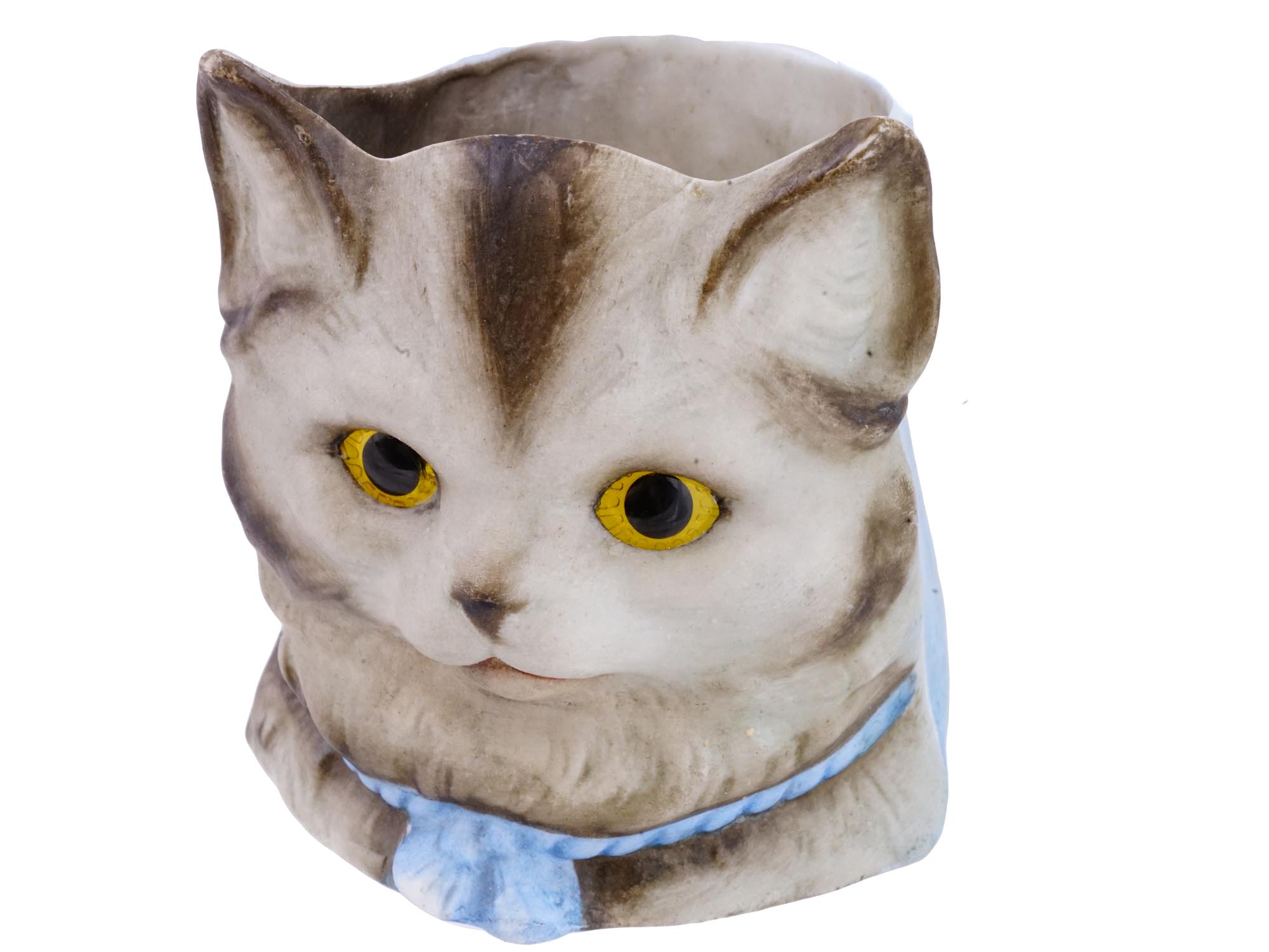 ANTIQUE GERMAN BISQUE PORCELAIN CAT HEAD LANTERN PIC-0