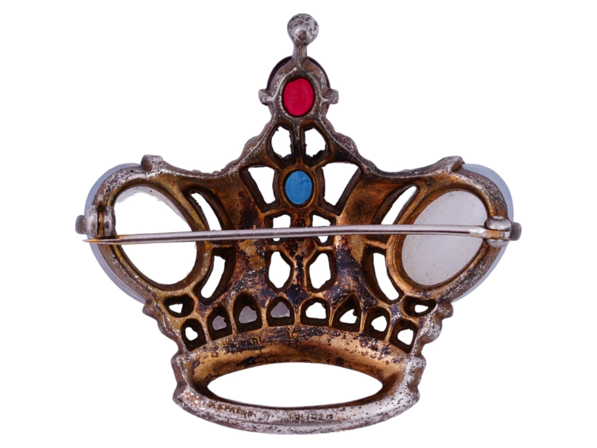 VINTAGE TRIFARI JEWELED GILT SILVER CROWN BROOCH PIC-4