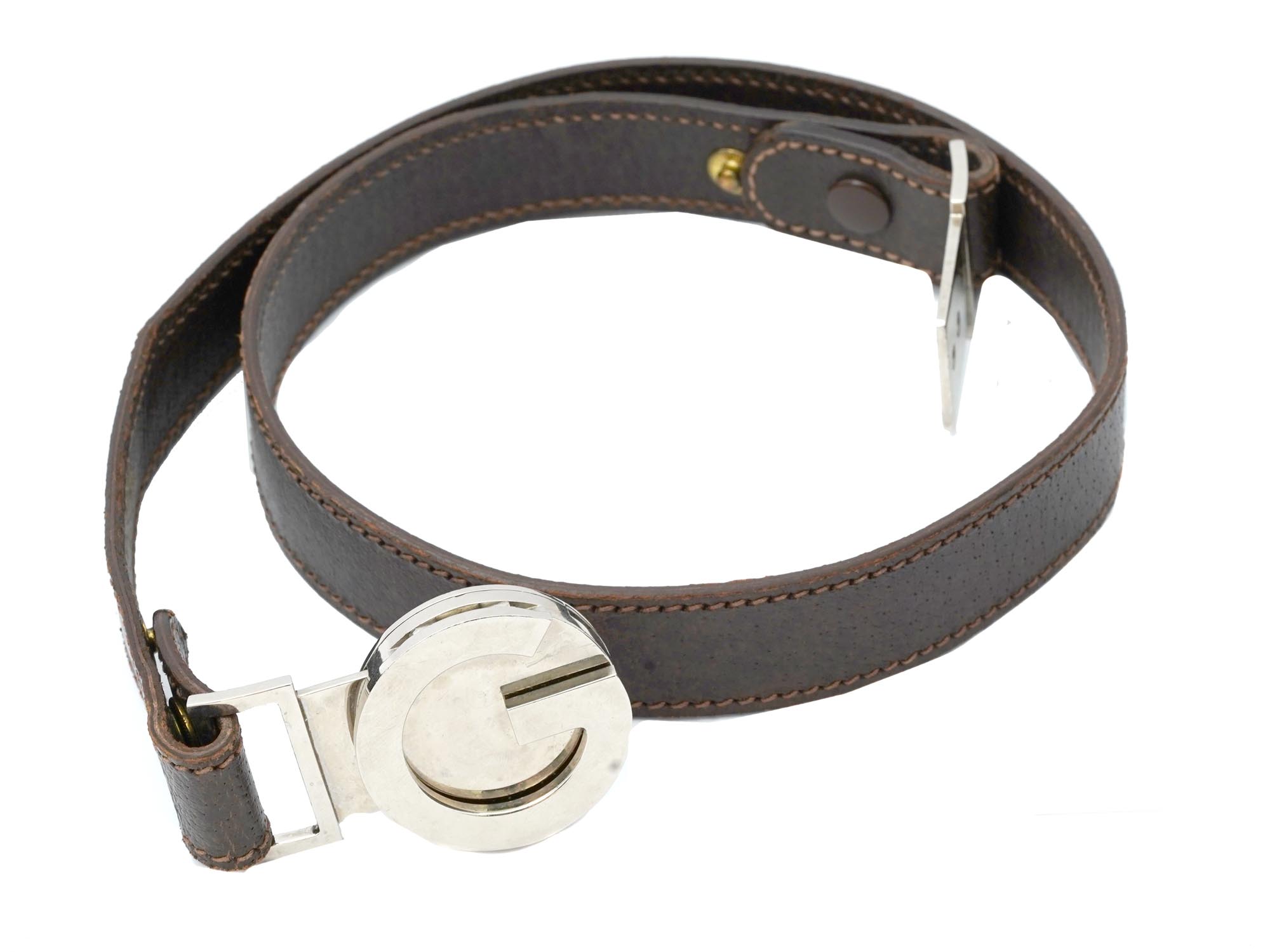 VINTAGE ITALIAN LADIES BROWN LEATHER BELT BY GUCCI PIC-0