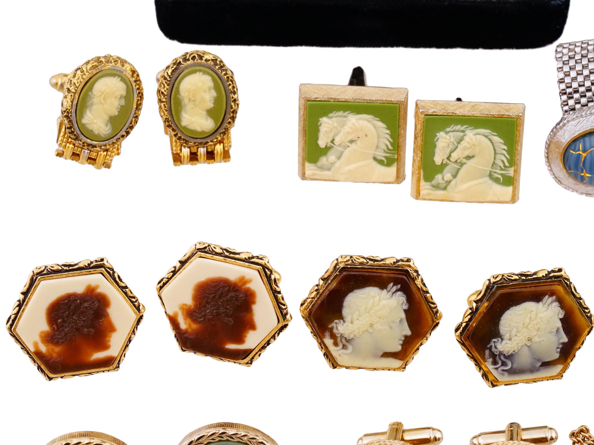 VINTAGE MENS INCOLAY CARNELIAN CAMEO CUFFLINKS IOB PIC-7