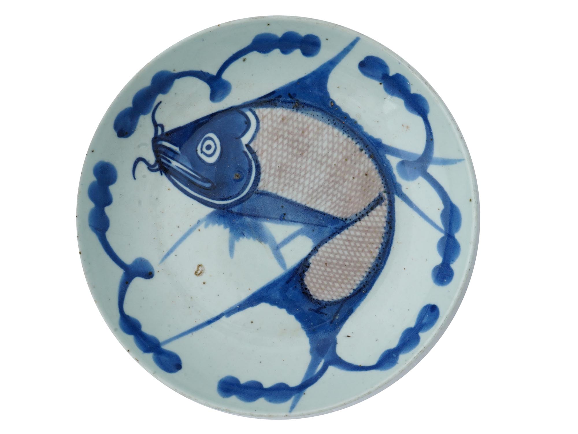 ANTIQUE CHINESE MING DYNASTY STYLE PORCELAIN FISH PLATE PIC-2