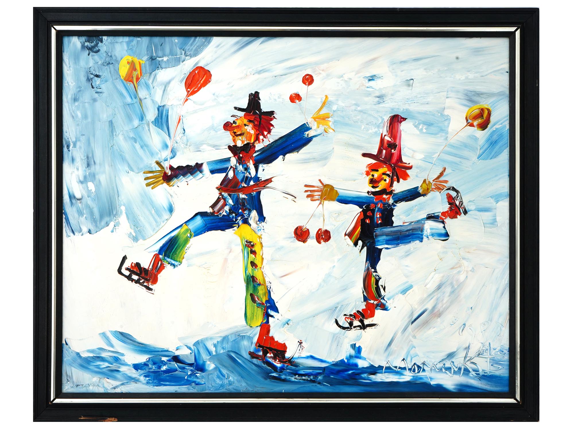 POLISH AMERICAN CLOWNS OIL PAINTING BY MORRIS KATZ PIC-0