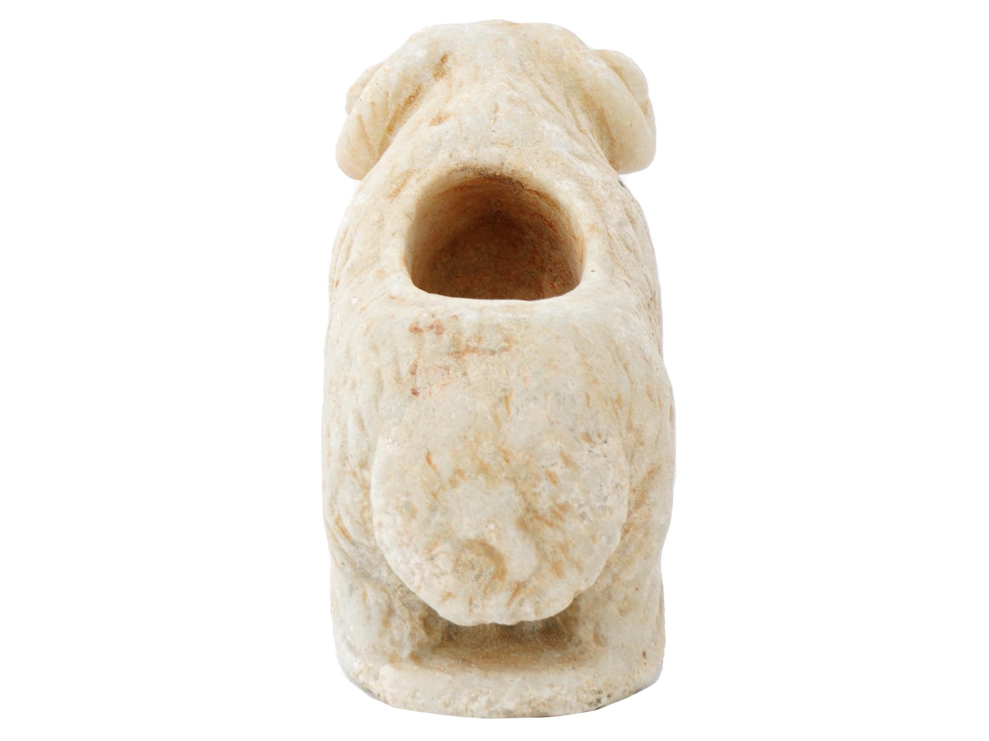 ANCIENT CARVED MARBLE LEANING RAM COSMETIC CONTAINER PIC-4