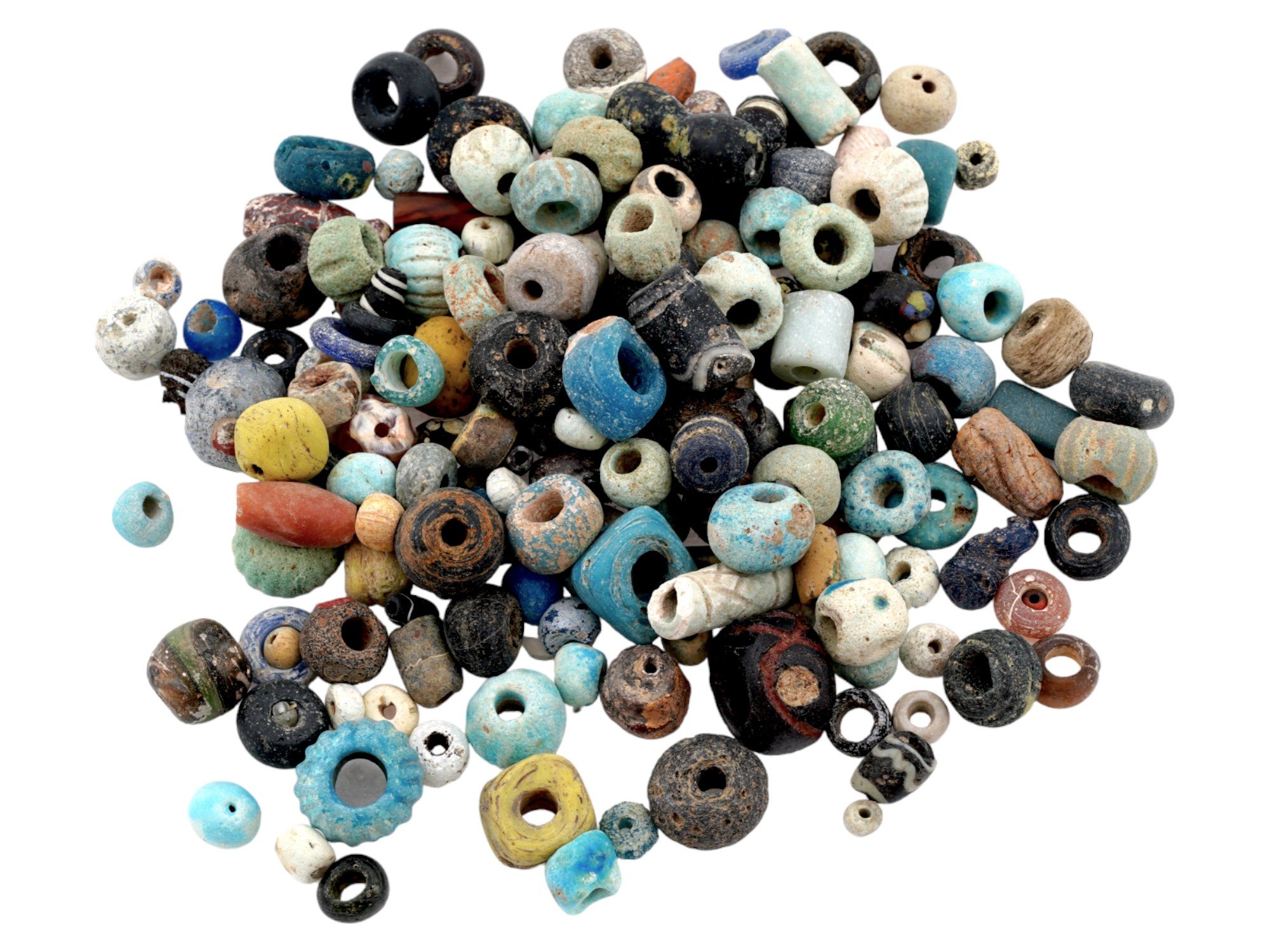 ANCIENT MULTICOLOR GLASS AND CARVED STONE BEADS PIC-0