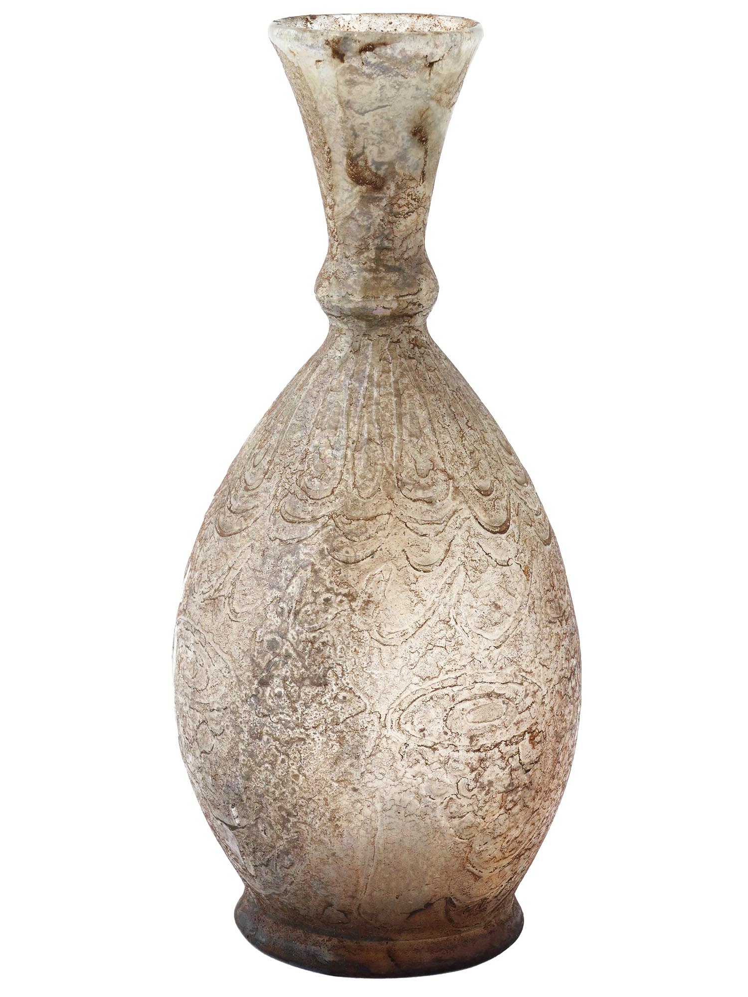 ANCIENT ISLAMIC GLASS BOTTLE WITH RELIEF DESIGNS PIC-0