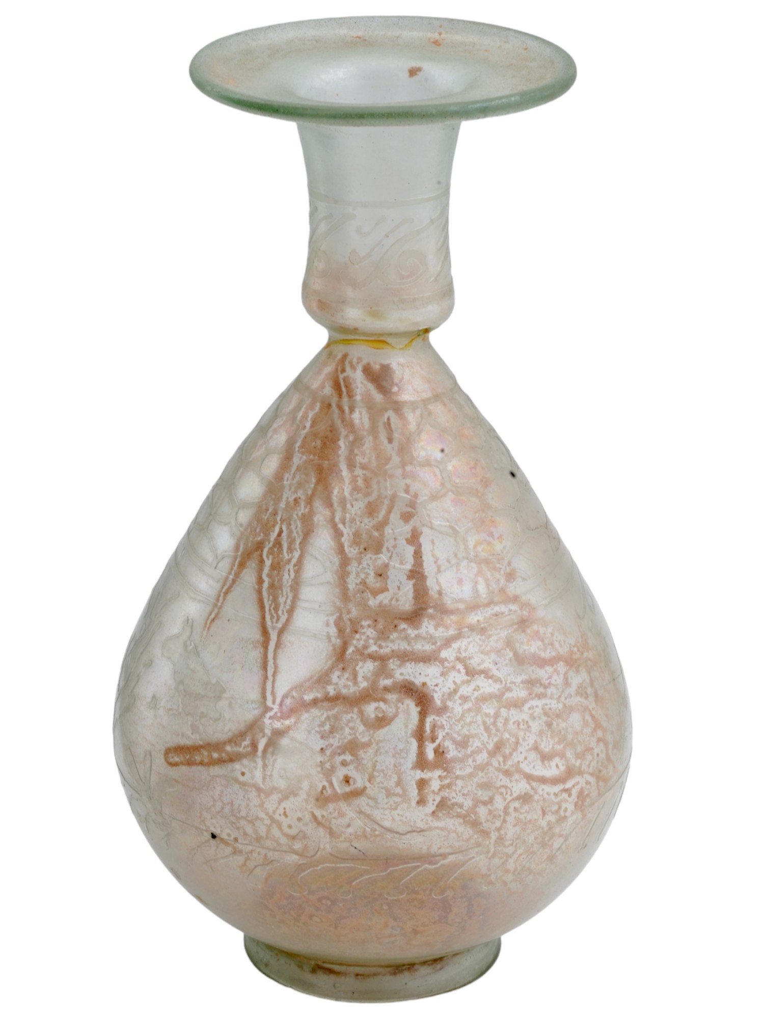 ANCIENT ISLAMIC GLASS MOLDED BOTTLE WITH NATURAL DECOR PIC-0