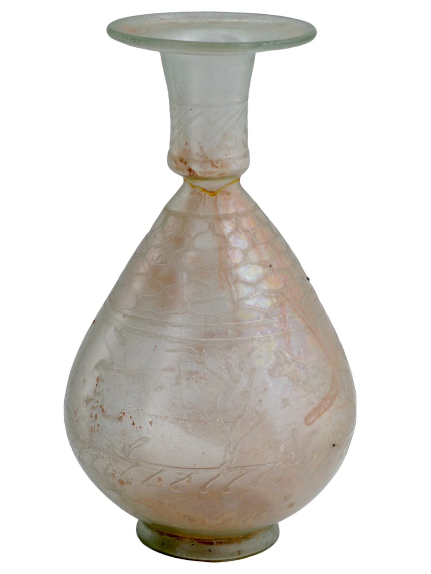 ANCIENT ISLAMIC GLASS MOLDED BOTTLE WITH NATURAL DECOR PIC-1