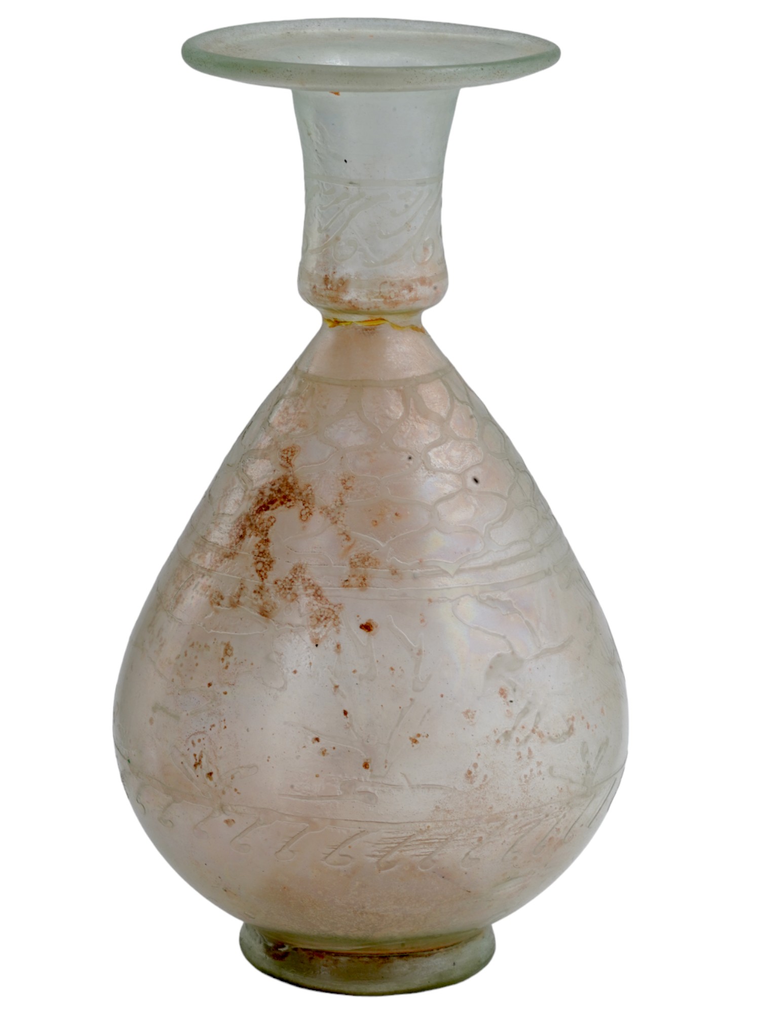 ANCIENT ISLAMIC GLASS MOLDED BOTTLE WITH NATURAL DECOR PIC-3