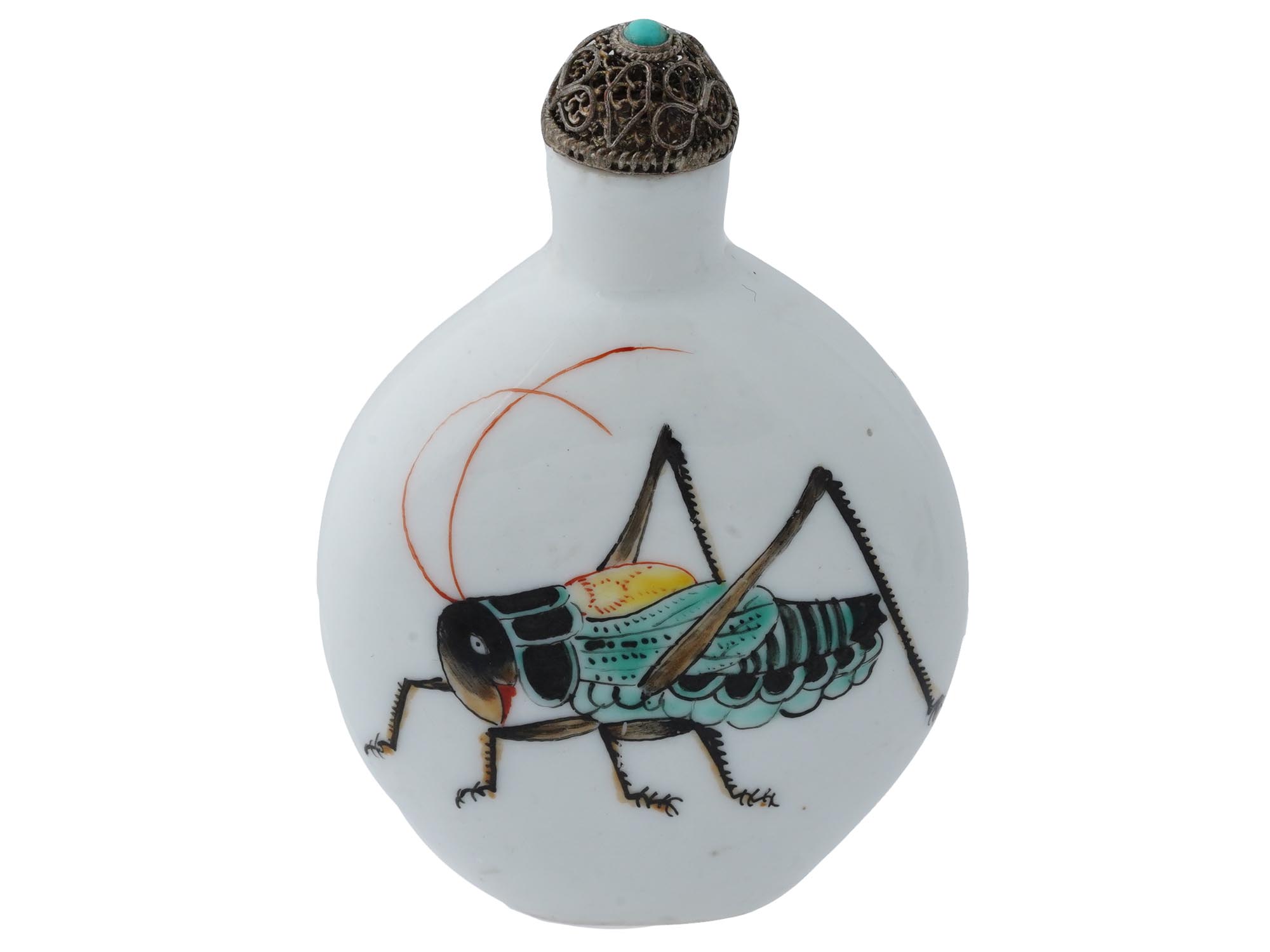 CHINESE PORCELAIN CRICKET SNUFF BOTTLE LATE QING DYNASTY PIC-0