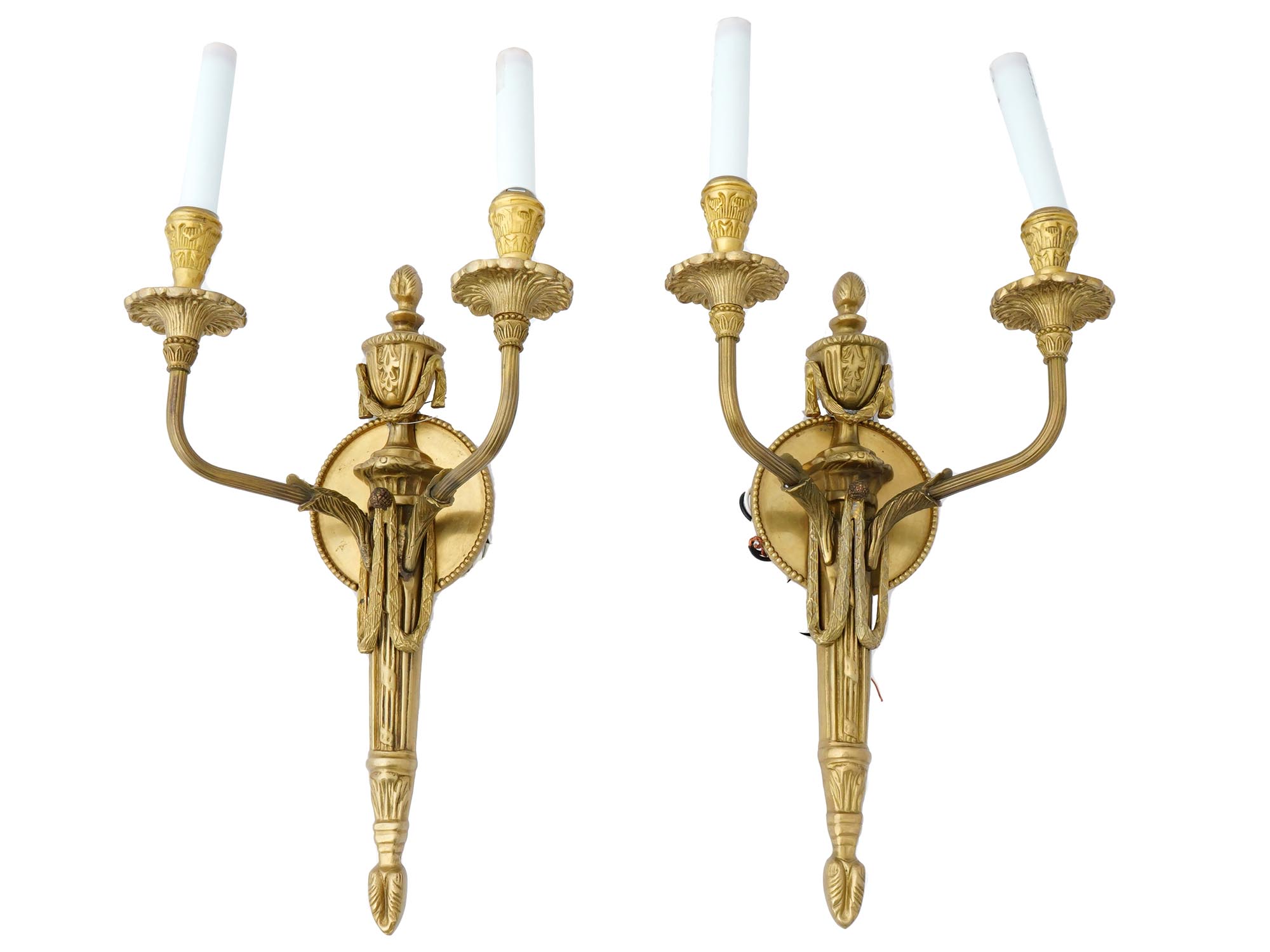 VINTAGE PAIR OF ELECTRIC BRONZE WALL SCONCE LIGHTS PIC-0