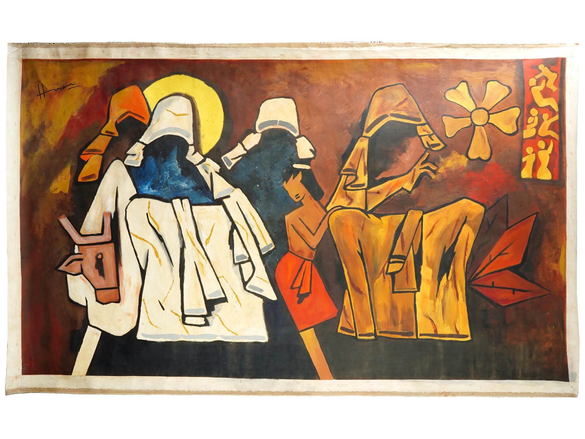 M.F. HUSAIN INDIAN OIL PAINTING MOTHER THERESA PIC-0