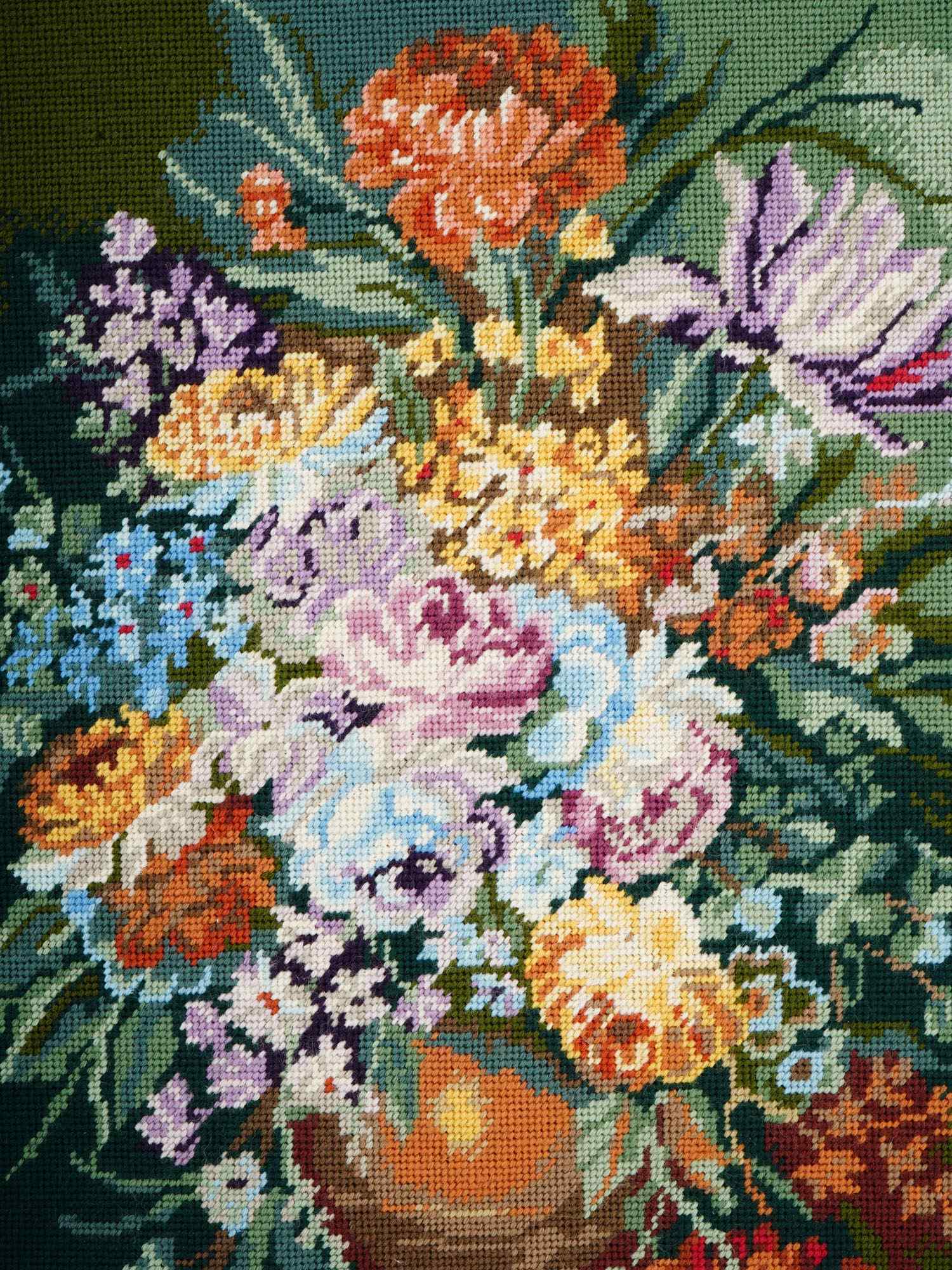 VINTAGE BELGIAN STILL LIFE W FLOWERS WALL TAPESTRY PIC-1