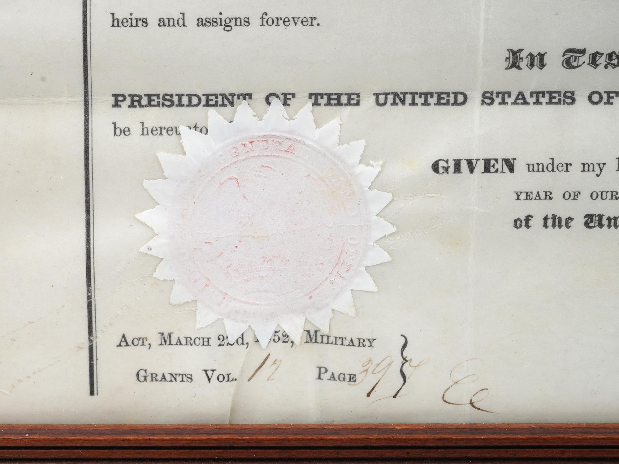 AMERICAN DOCUMENT SIGNED BY PRESIDENT FRANKLIN PIERCE PIC-2