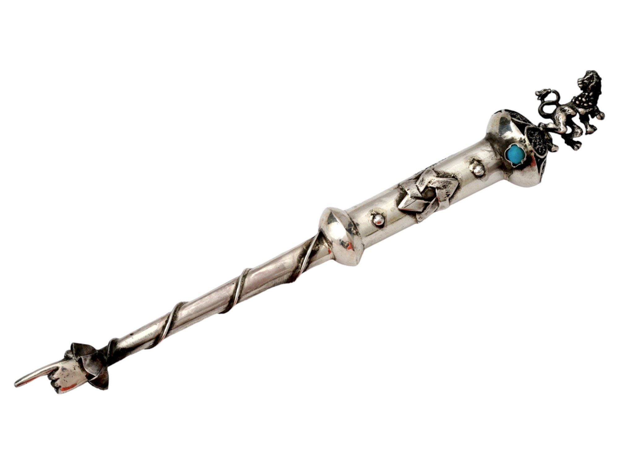 RUSSIAN JUDAICA SILVER TURQUOISE TORAH POINTER PIC-0
