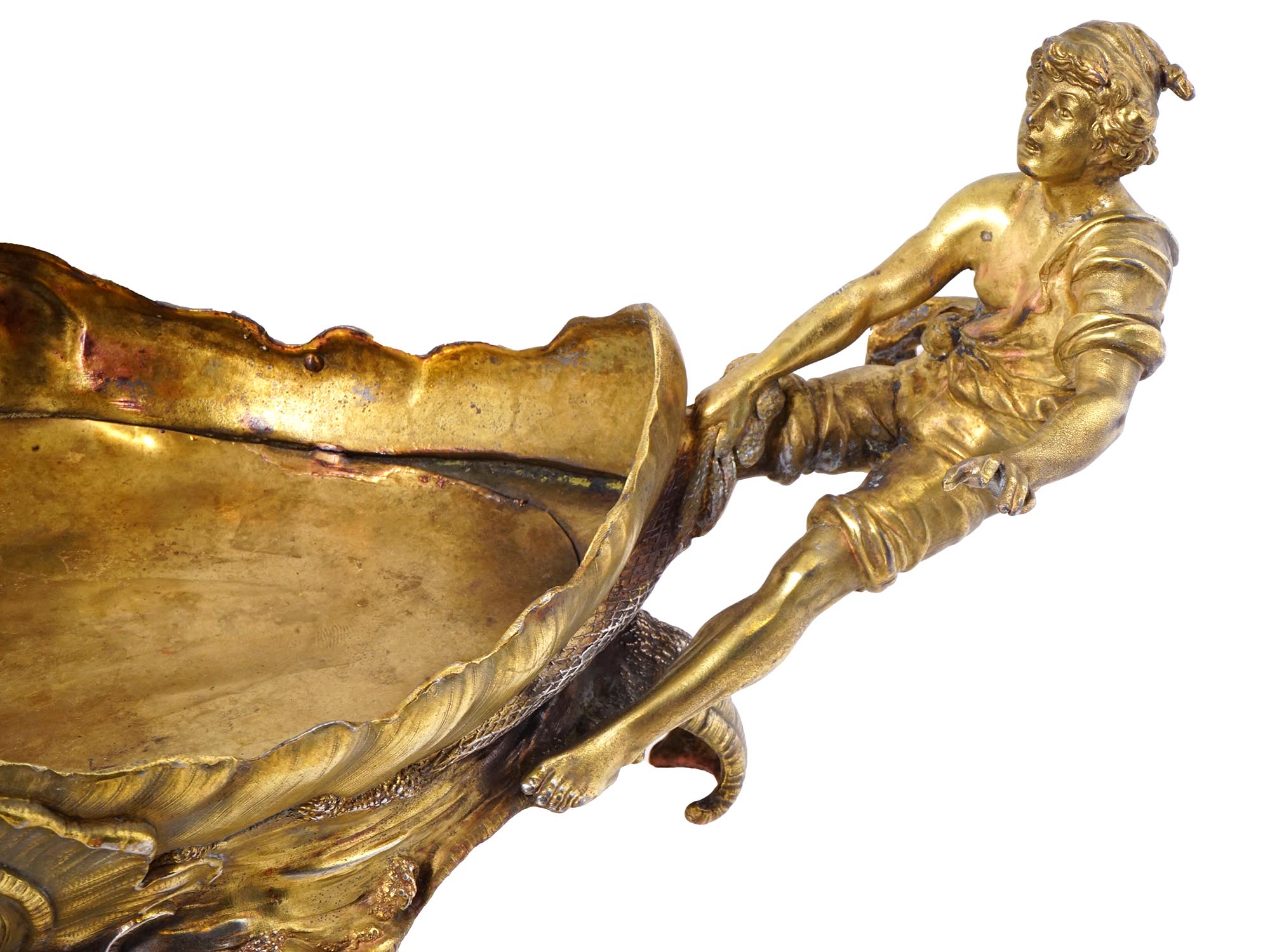 ANTIQUE MERMAID GILT SPELTER SCULPTURAL CENTERPIECE PIC-5