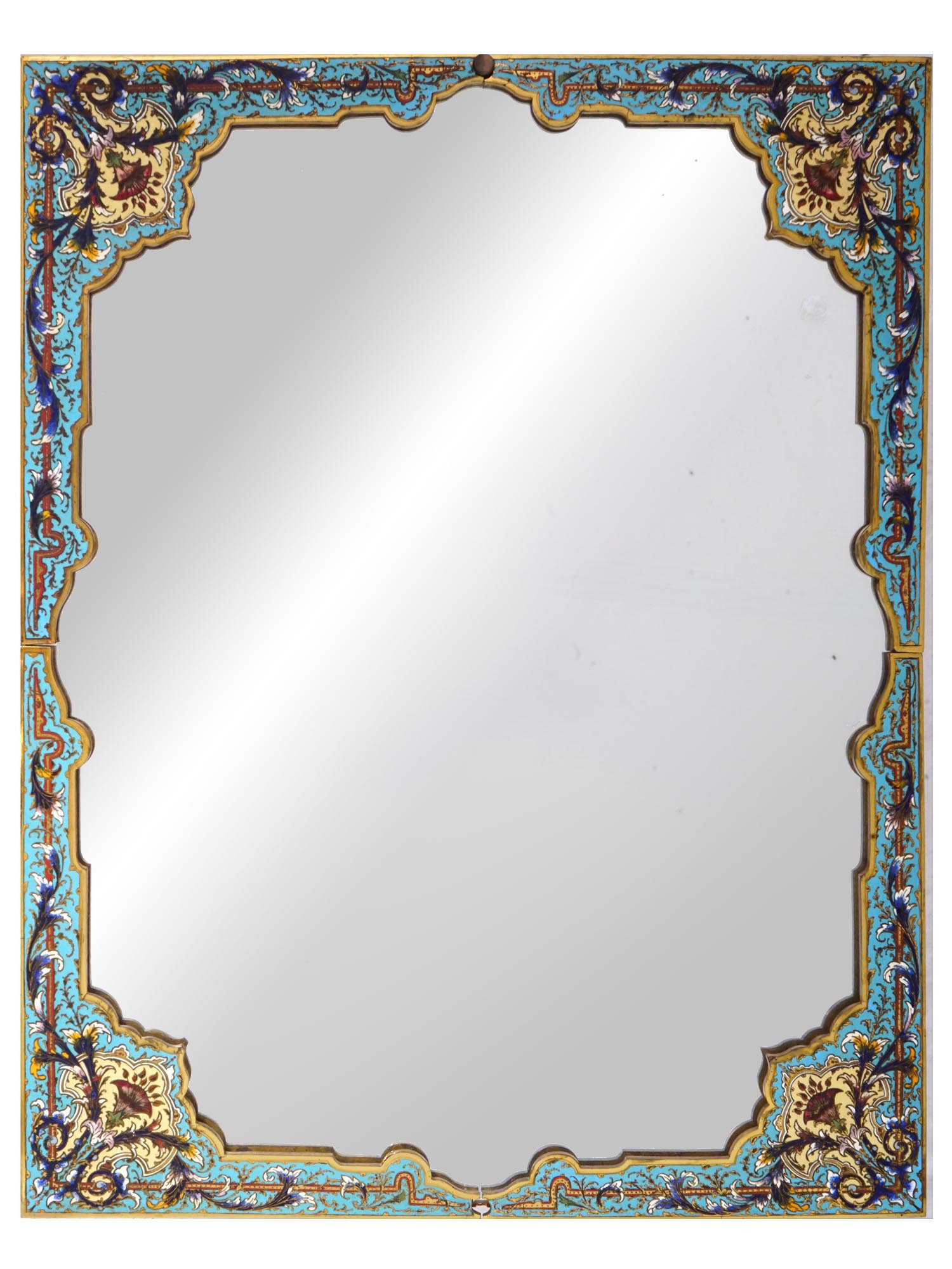 ART NOUVEAU FRENCH CHAMPLEVE ENAMEL WALL MIRROR PIC-0