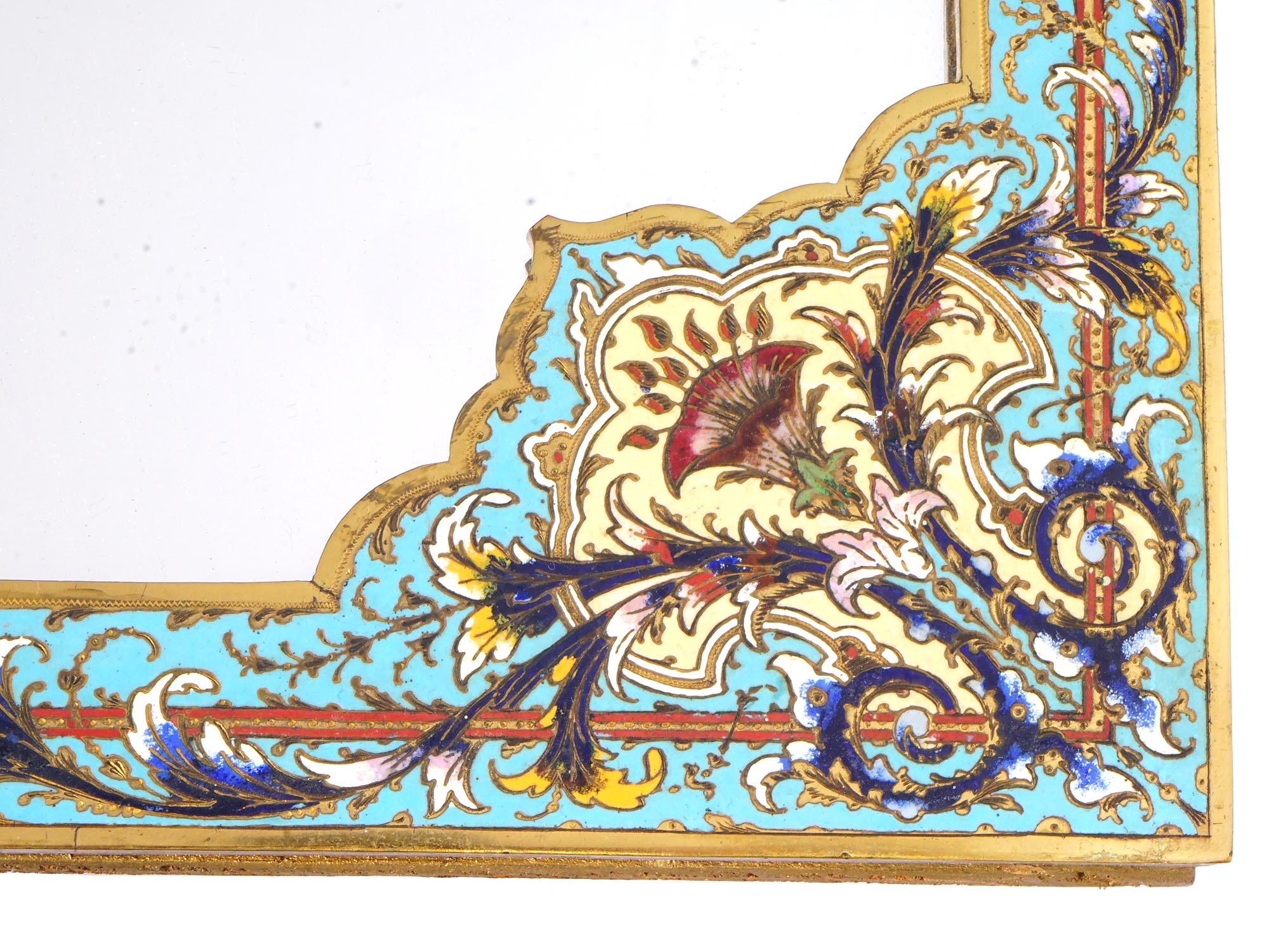 ART NOUVEAU FRENCH CHAMPLEVE ENAMEL WALL MIRROR PIC-7