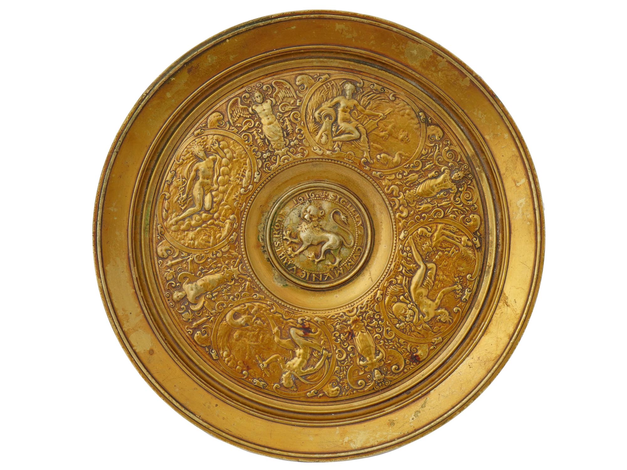 ANTIQUE GERMAN GILT BRONZE LOW RELIEF PLATE PIC-2