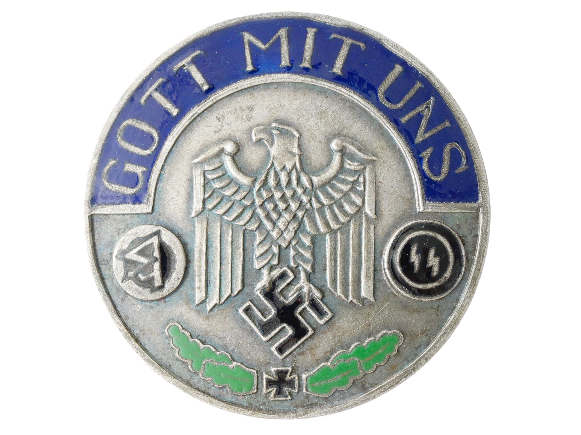 PRE WWII NAZI GERMAN SS SA ENAMEL BADGE GOTT MIT UNS PIC-0