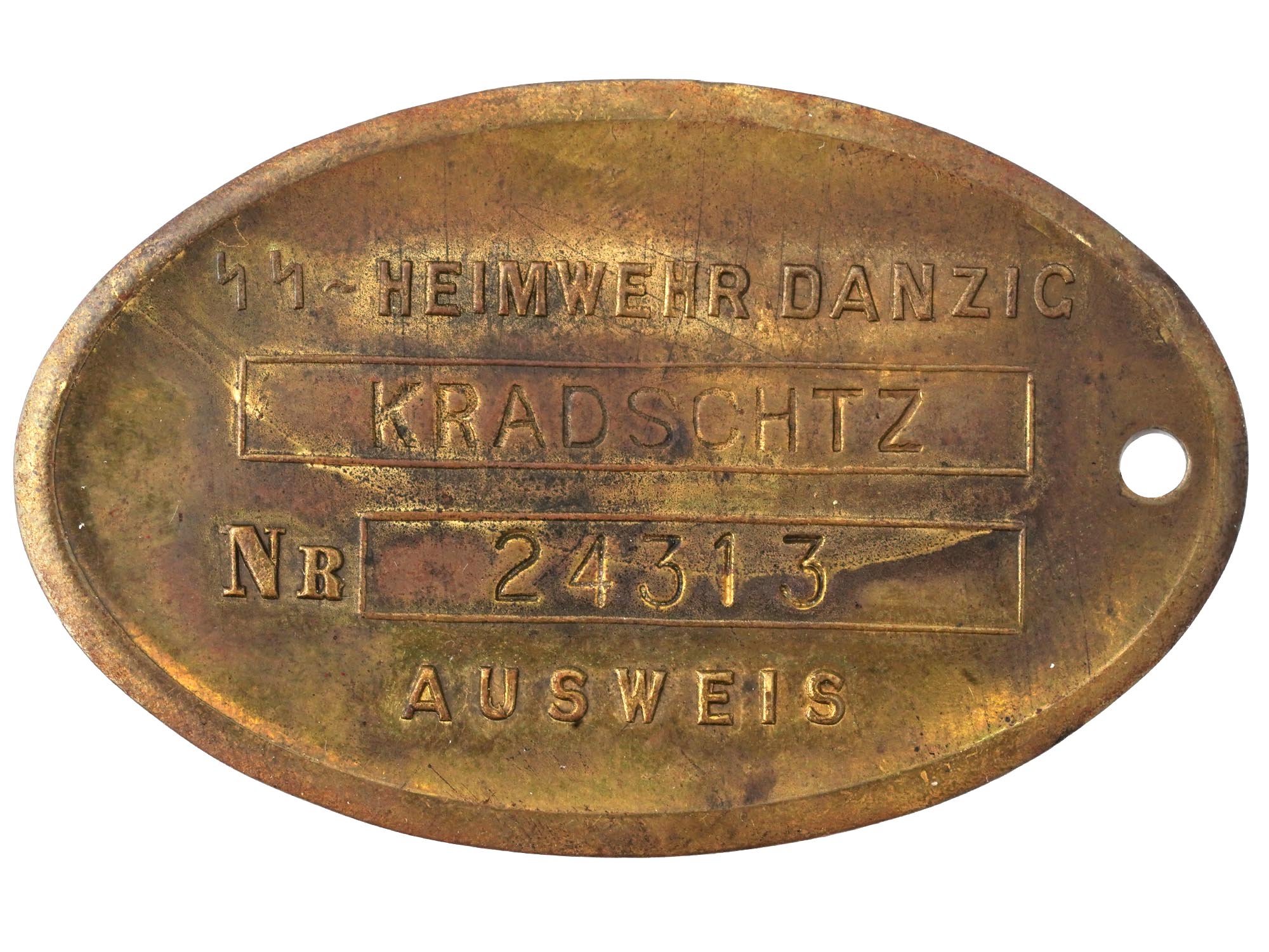 PRE WWII NAZI GERMAN WAFFEN SS HEIMWEHR DANZIG ID TAG PIC-1